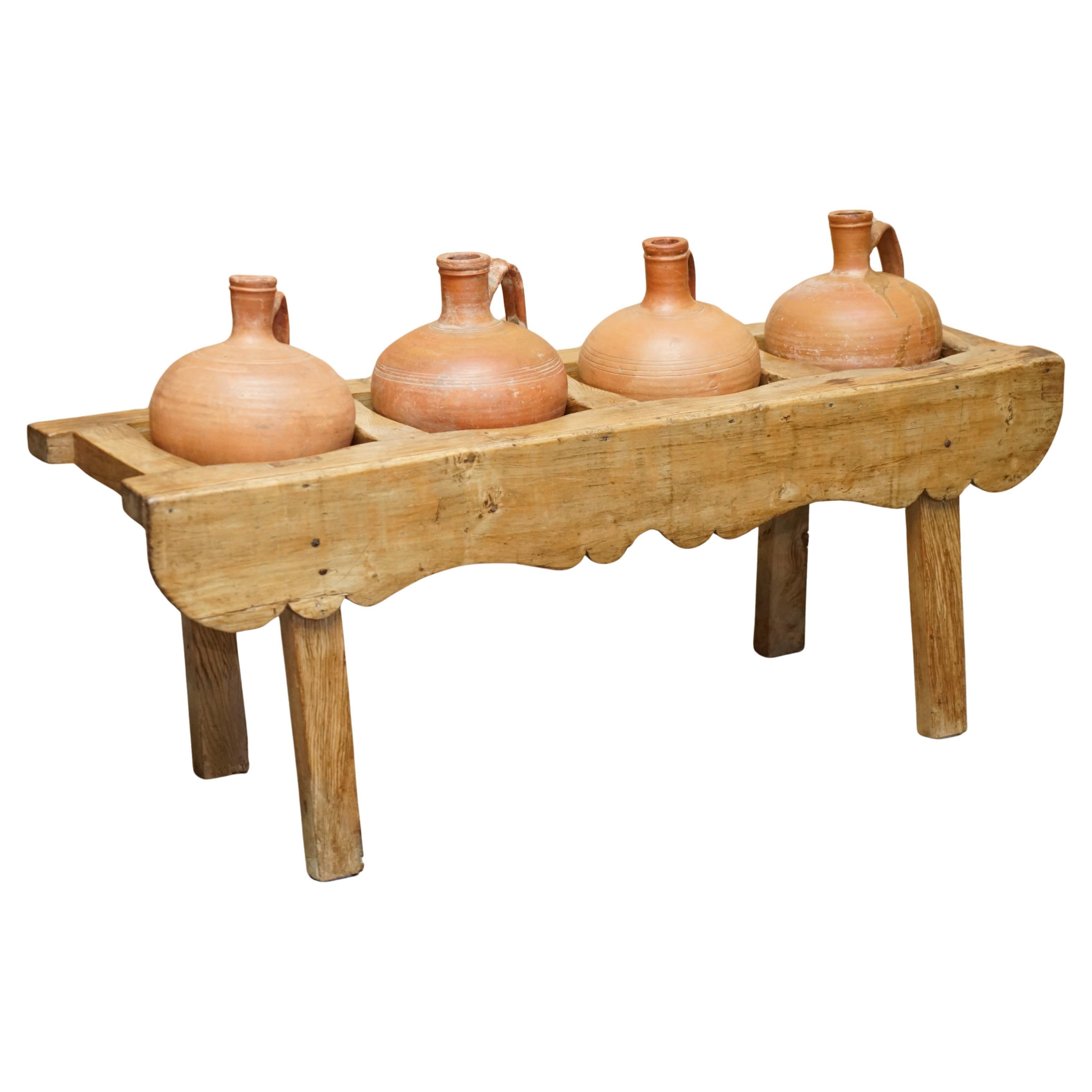 ANTIQUE SPANISH TINAJA IRONSTONE POTS 
CUSTOM MADE EICHE DiSPLAY TABLE STAND