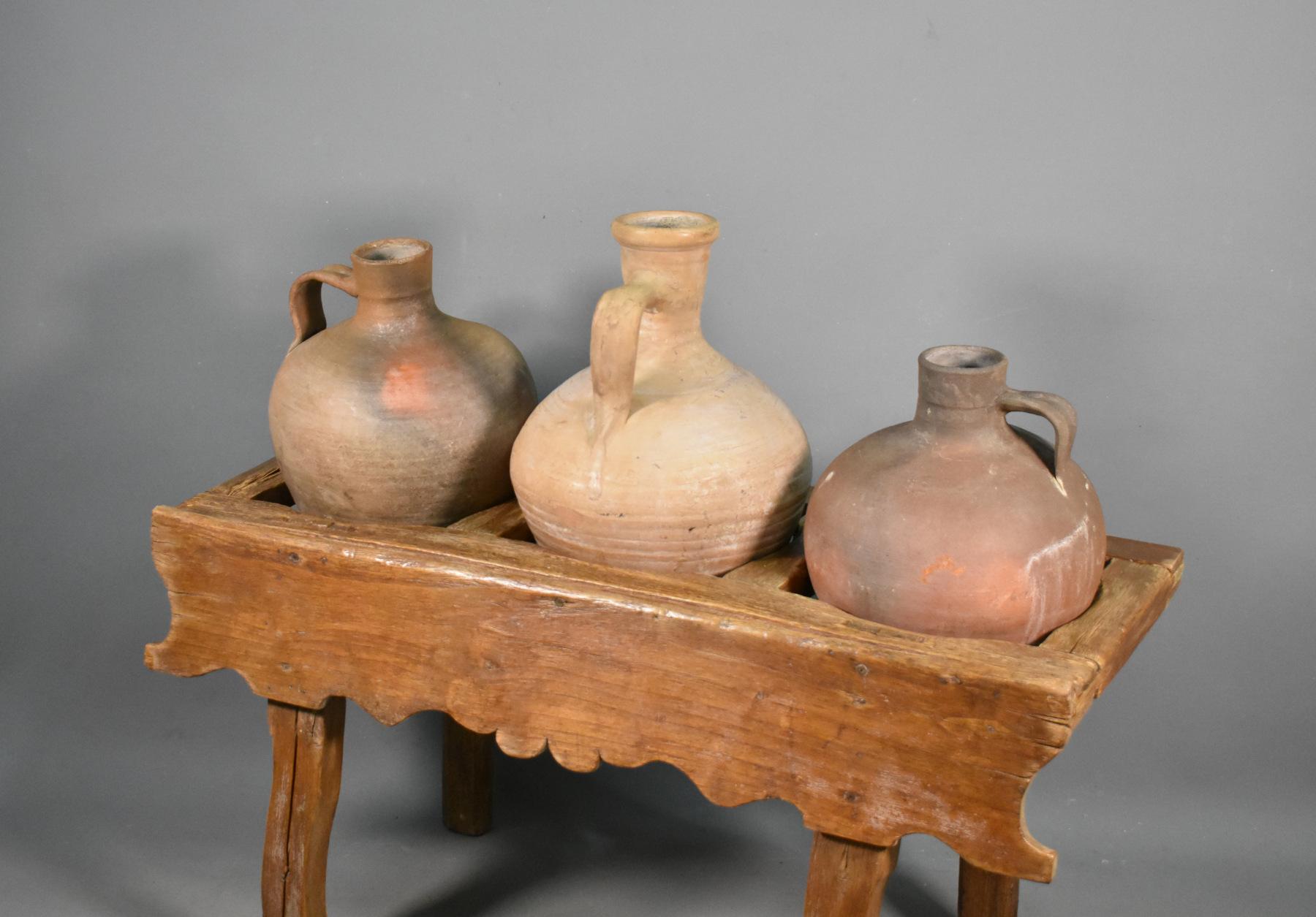 Clay Antique Spanish Tinaja Pots and Stand For Sale