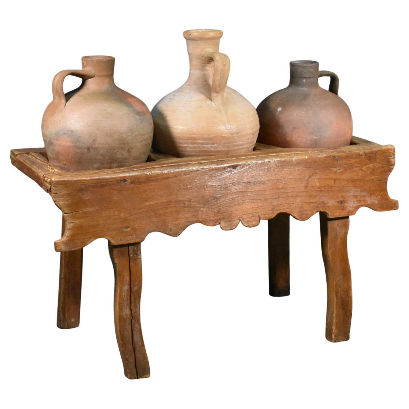 Antique Spanish Tinaja Pots and Stand For Sale