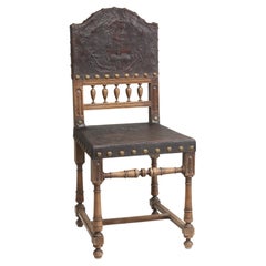 Antica sedia spagnola in pelle lavorata della fine del 1800, tutta originale