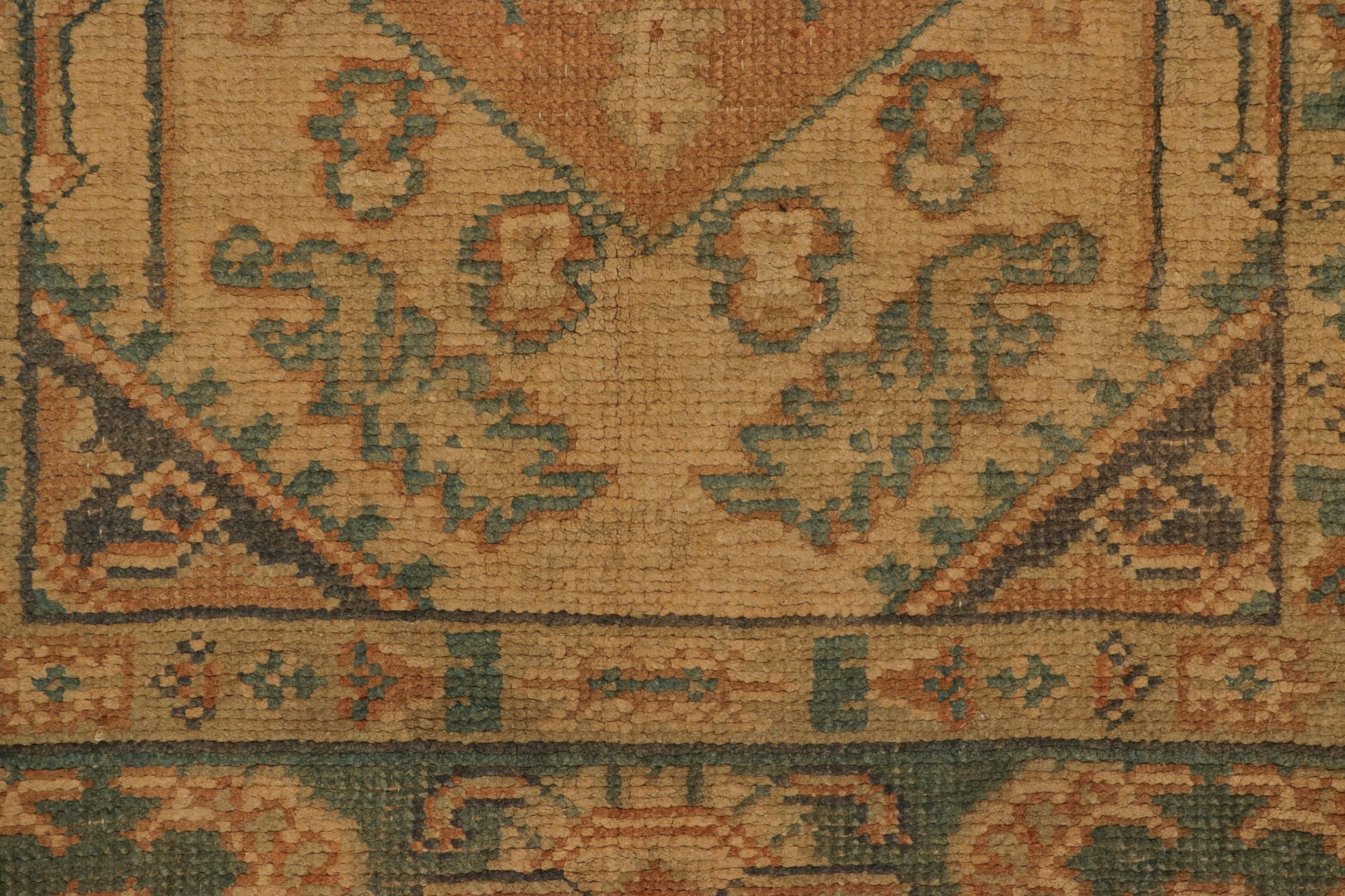 Spanish Antique Oushak Runner in Golden-Beige with Geometric Medallions - Rug & Kilim For Sale