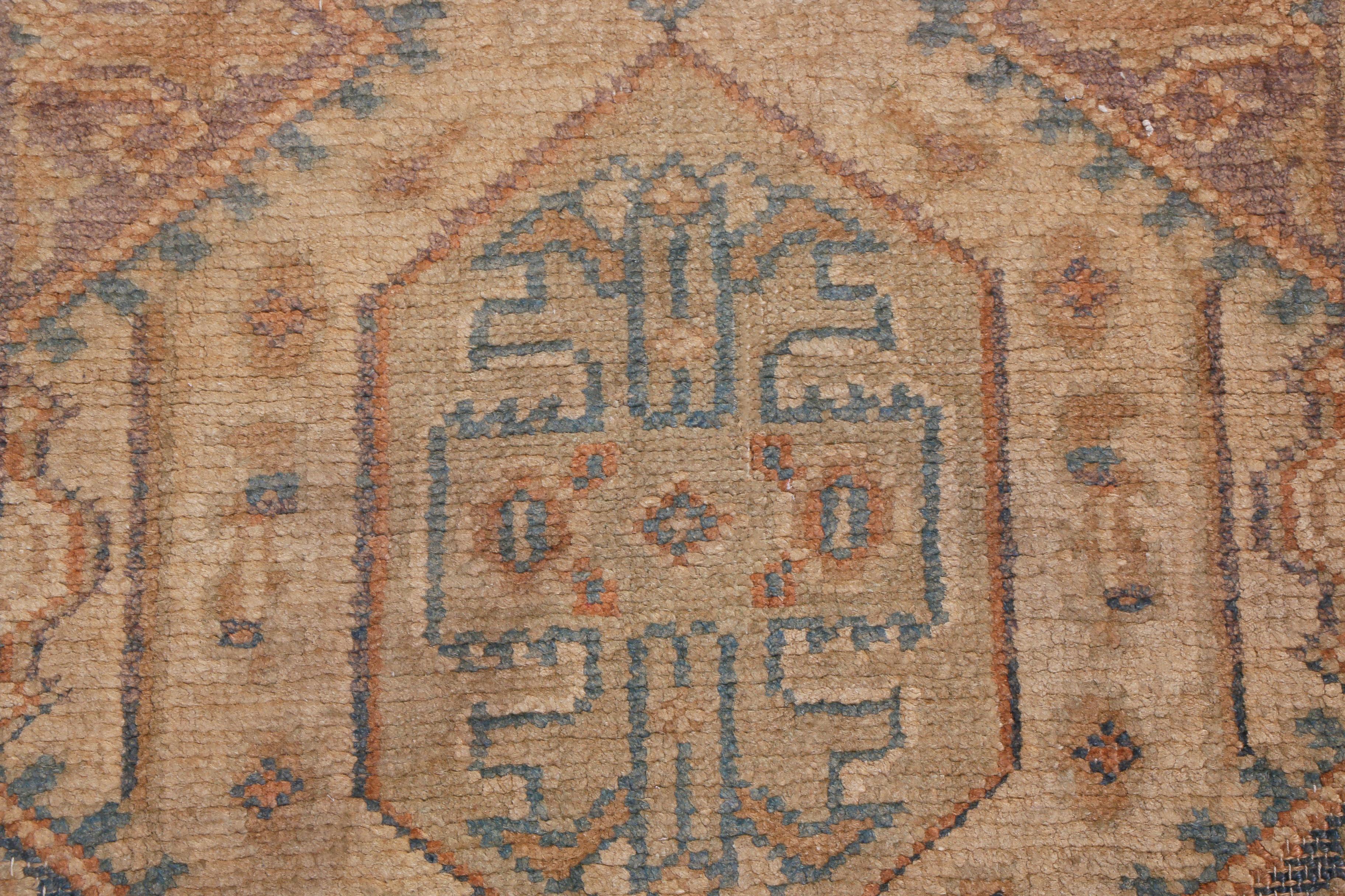 Hand-Knotted Antique Spanish Traditional Beige and Blue Hemp-Wool Rug