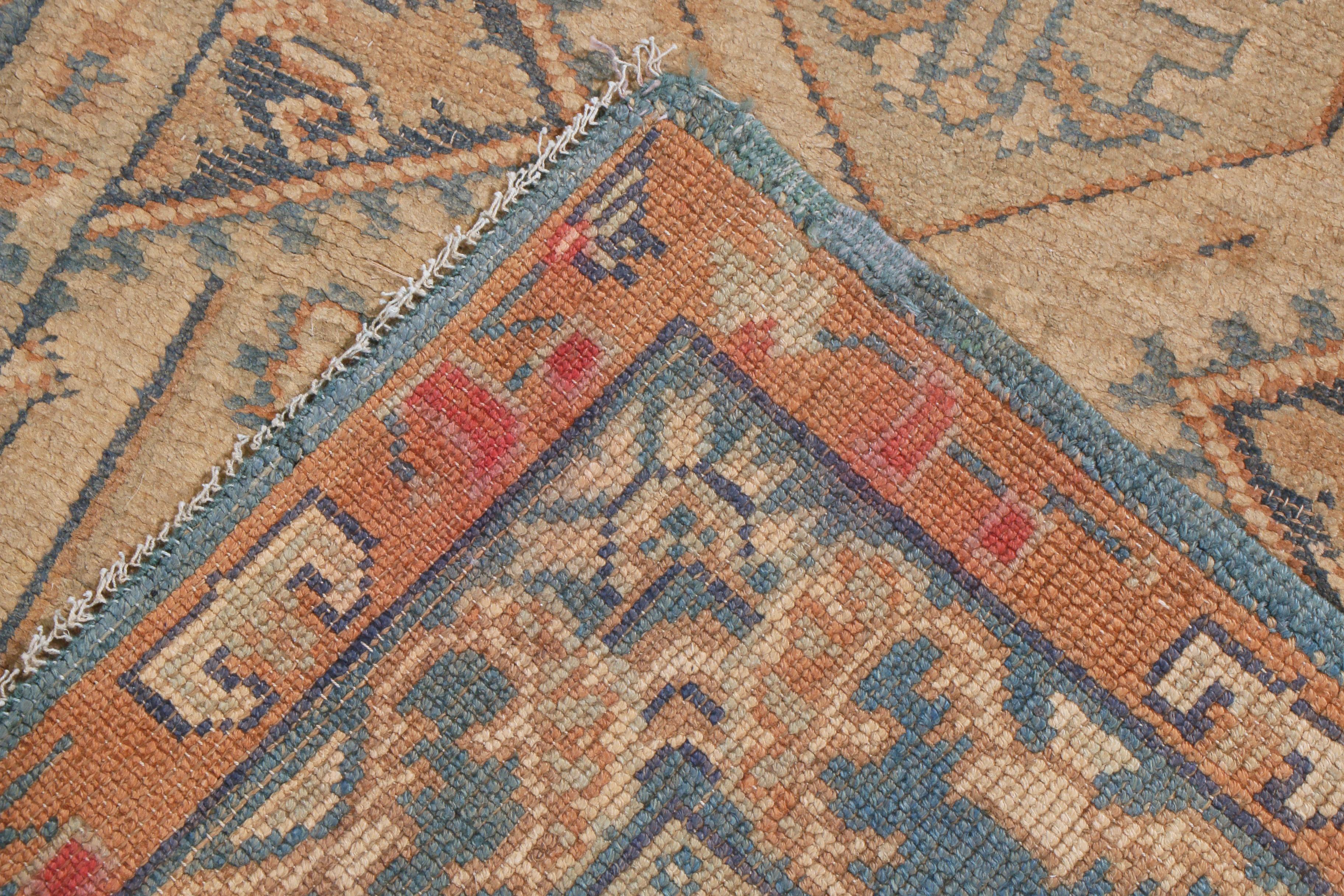 Antique Spanish Traditional Beige and Blue Hemp-Wool Rug In Good Condition In Long Island City, NY