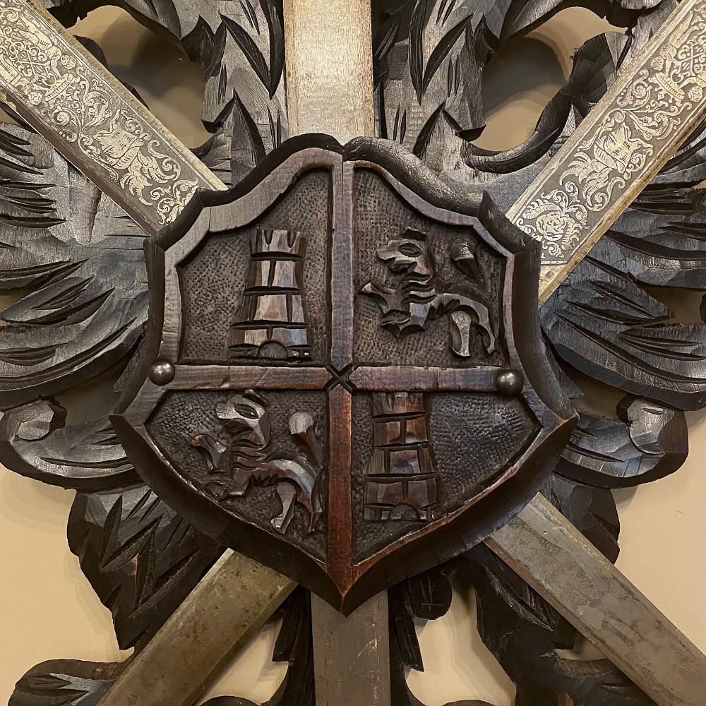Renaissance Revival Antique Spanish Wall Crest with Crossed Sword Display