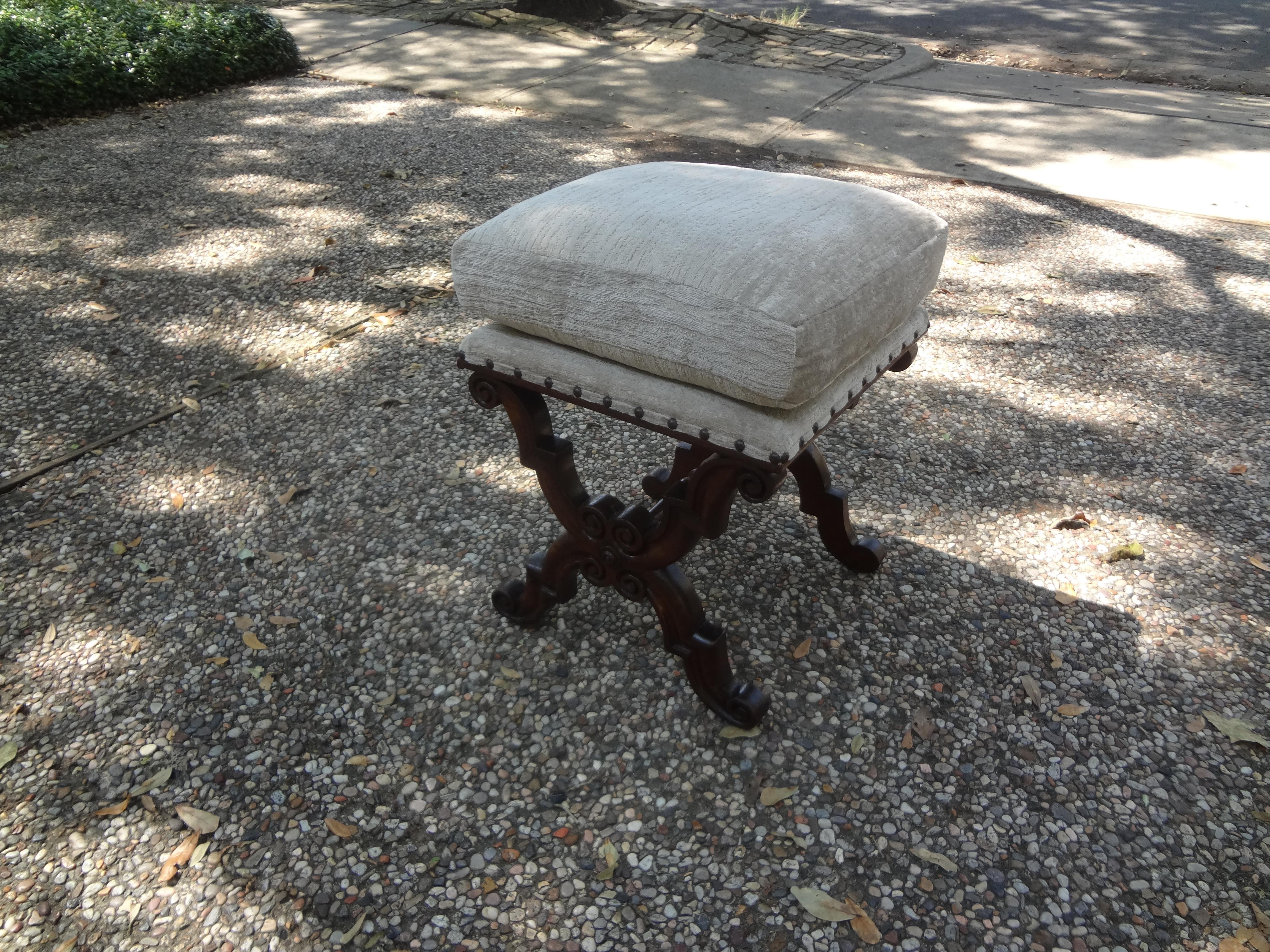 Antique Spanish Walnut Bench or Ottoman 5