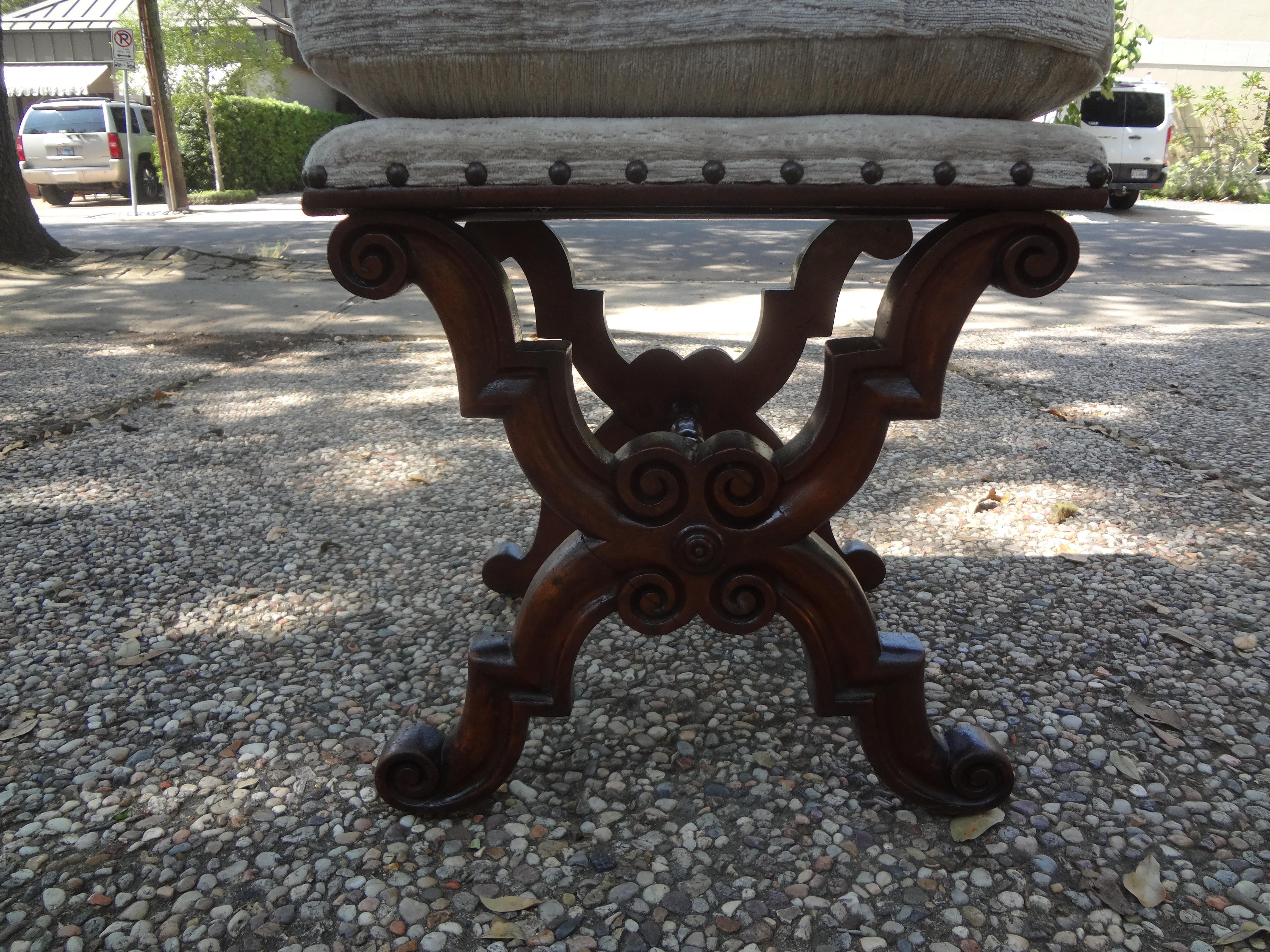 Antique Spanish Walnut Bench or Ottoman In Good Condition In Houston, TX
