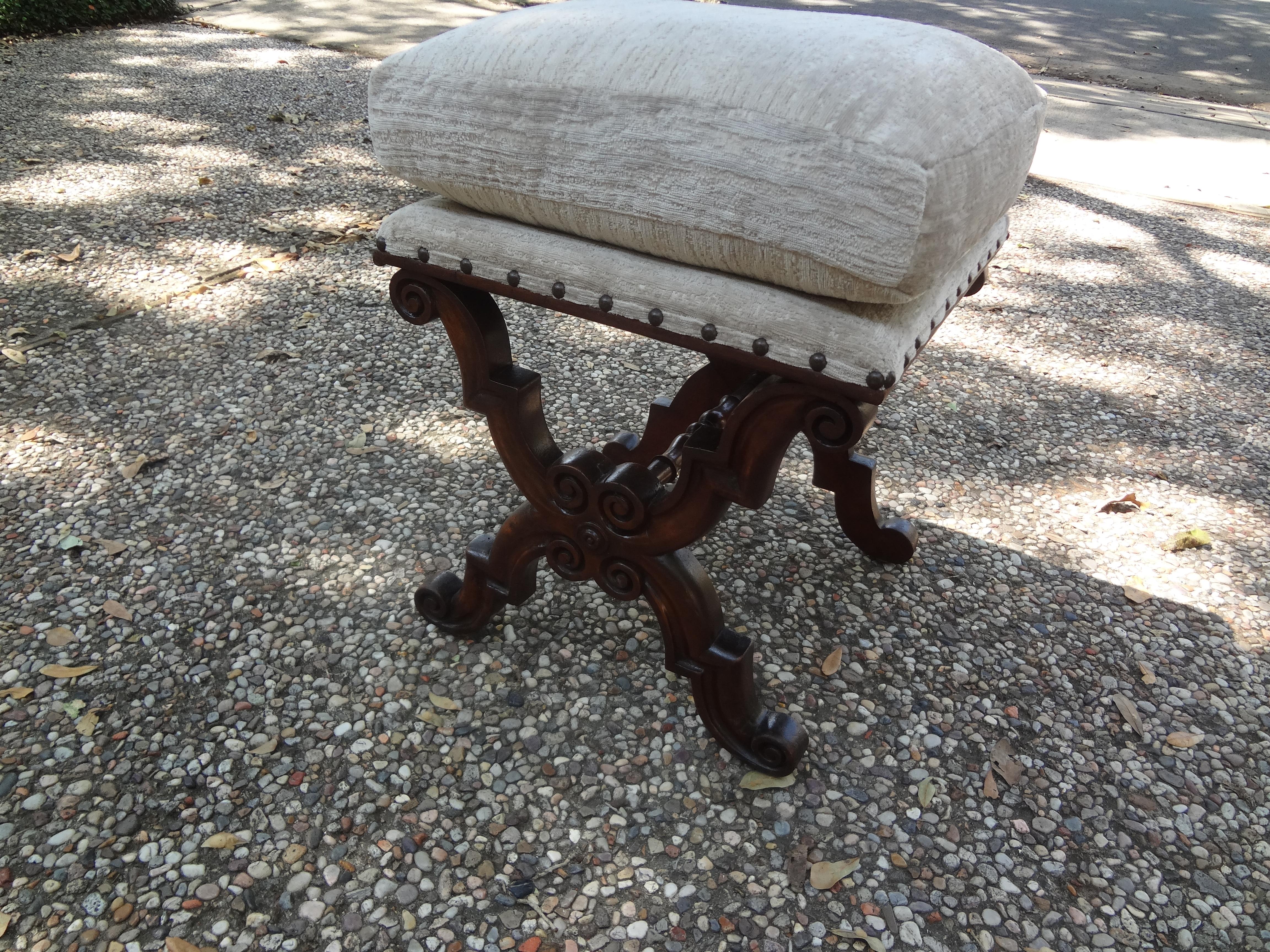 Early 20th Century Antique Spanish Walnut Bench or Ottoman
