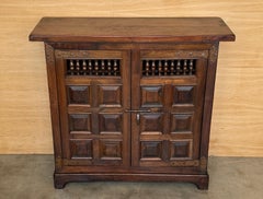 Antique Spanish Walnut Cabinet with Hand-Carved Paneled Door