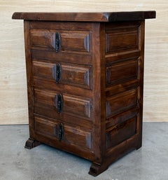Antique Spanish Walnut Chest of Drawers with Four Drawers and Iron Hardware