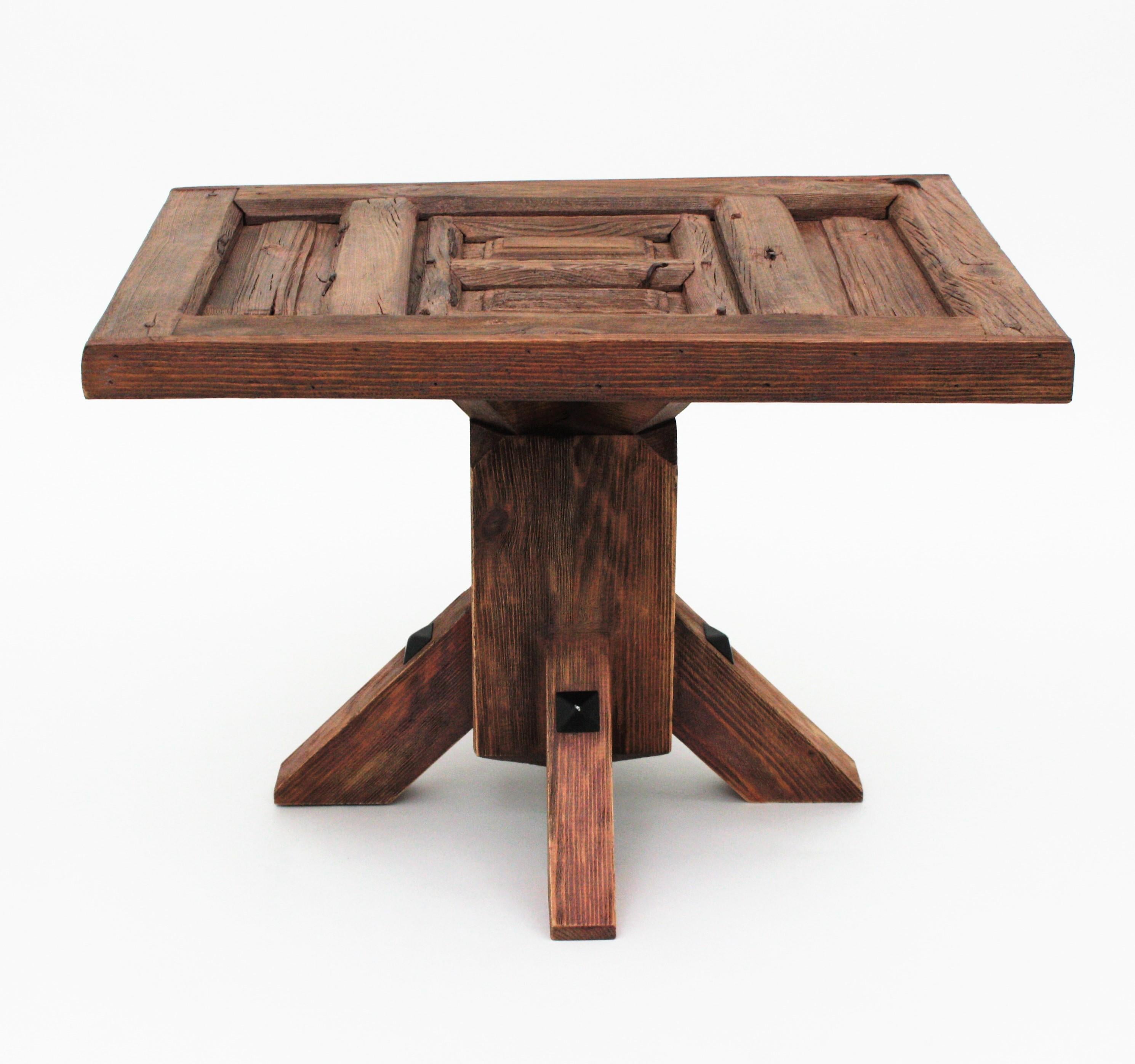 Wood Antique Spanish Rustic Coffee Table / Side Table For Sale