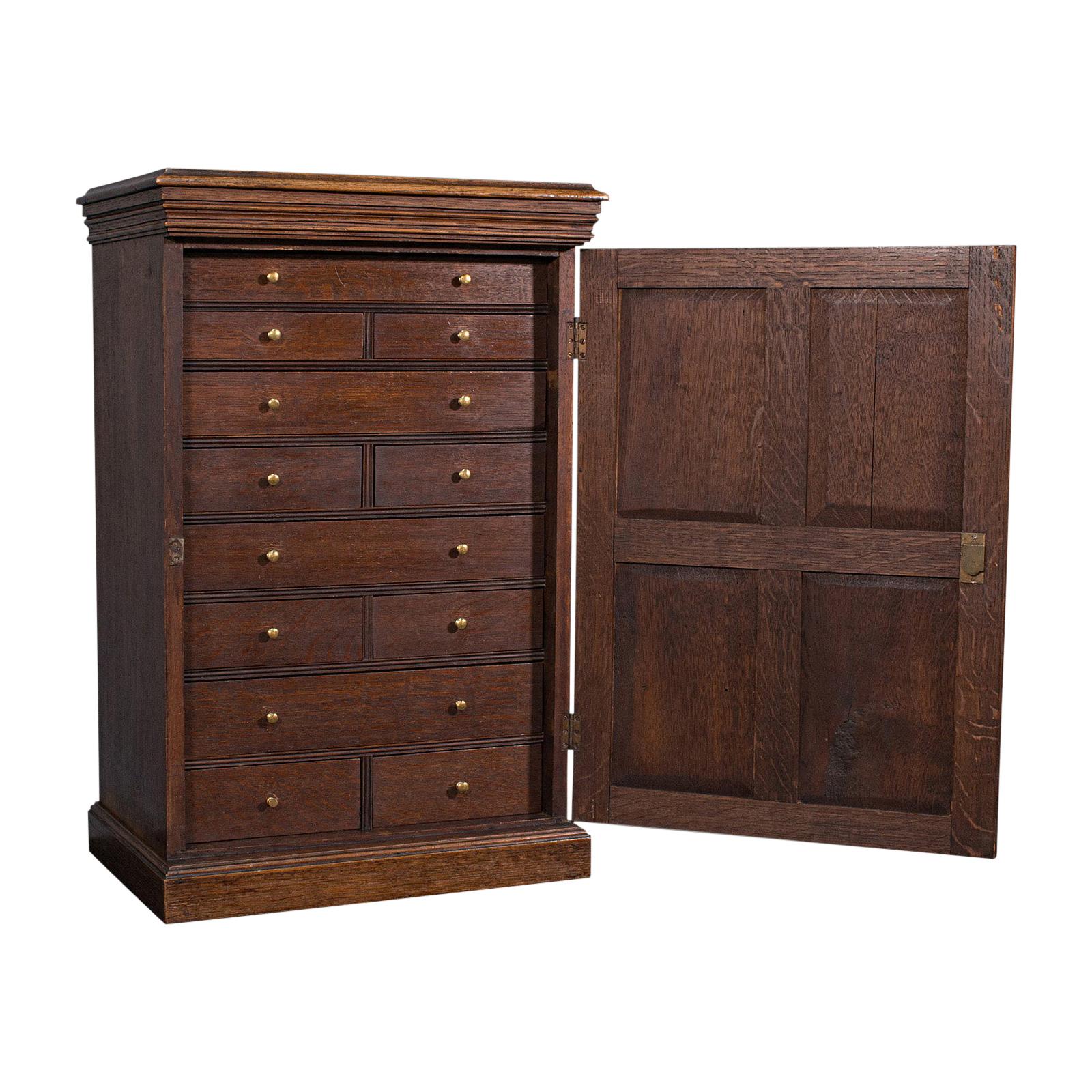 Antique Specimen Chest, English, Oak, Collector's Cabinet, Edwardian, Circa 1910