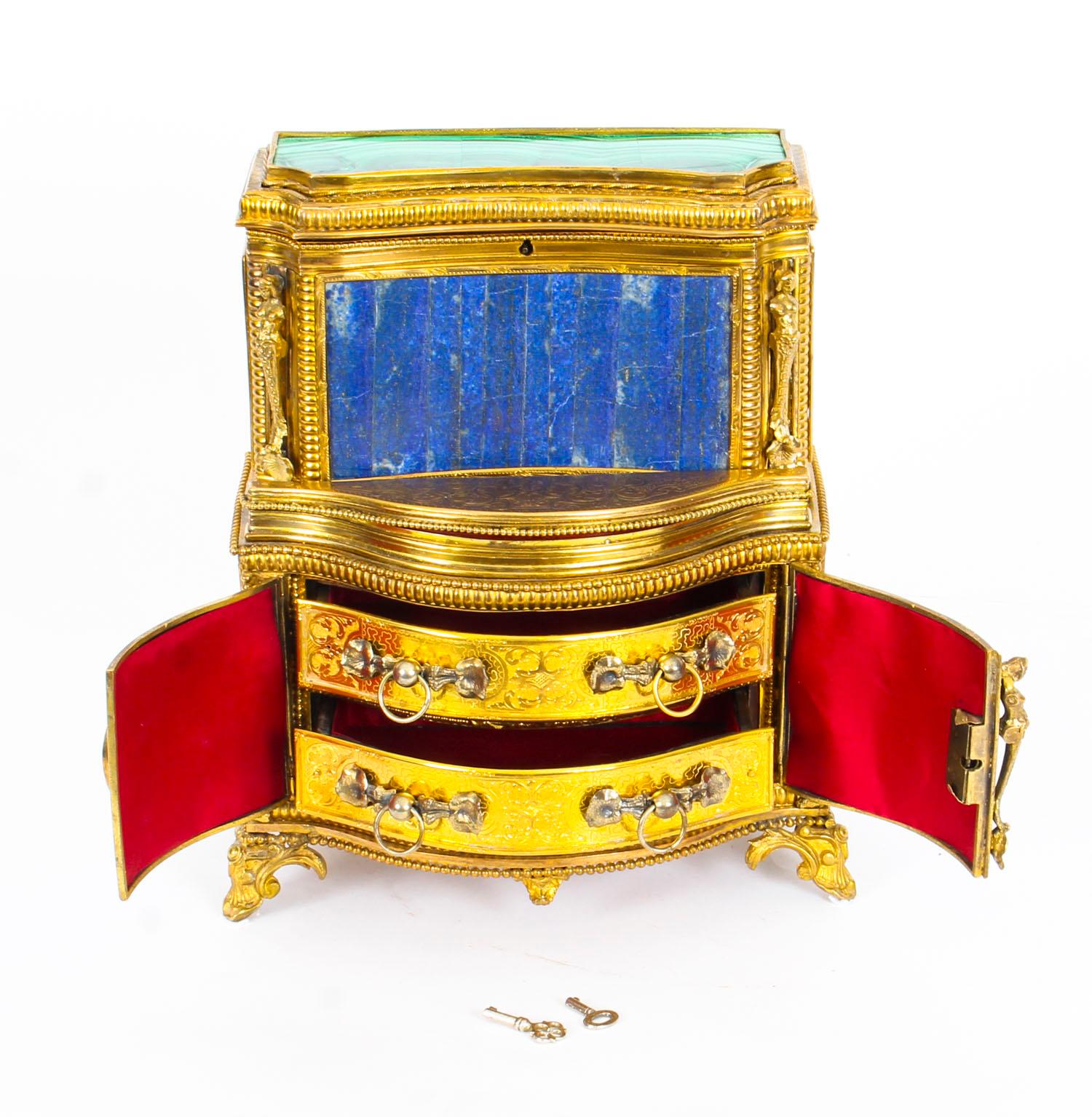 19th Century Specimen Precious Hard Stone and Ormolu Mounted Jewelry Cabinet 8