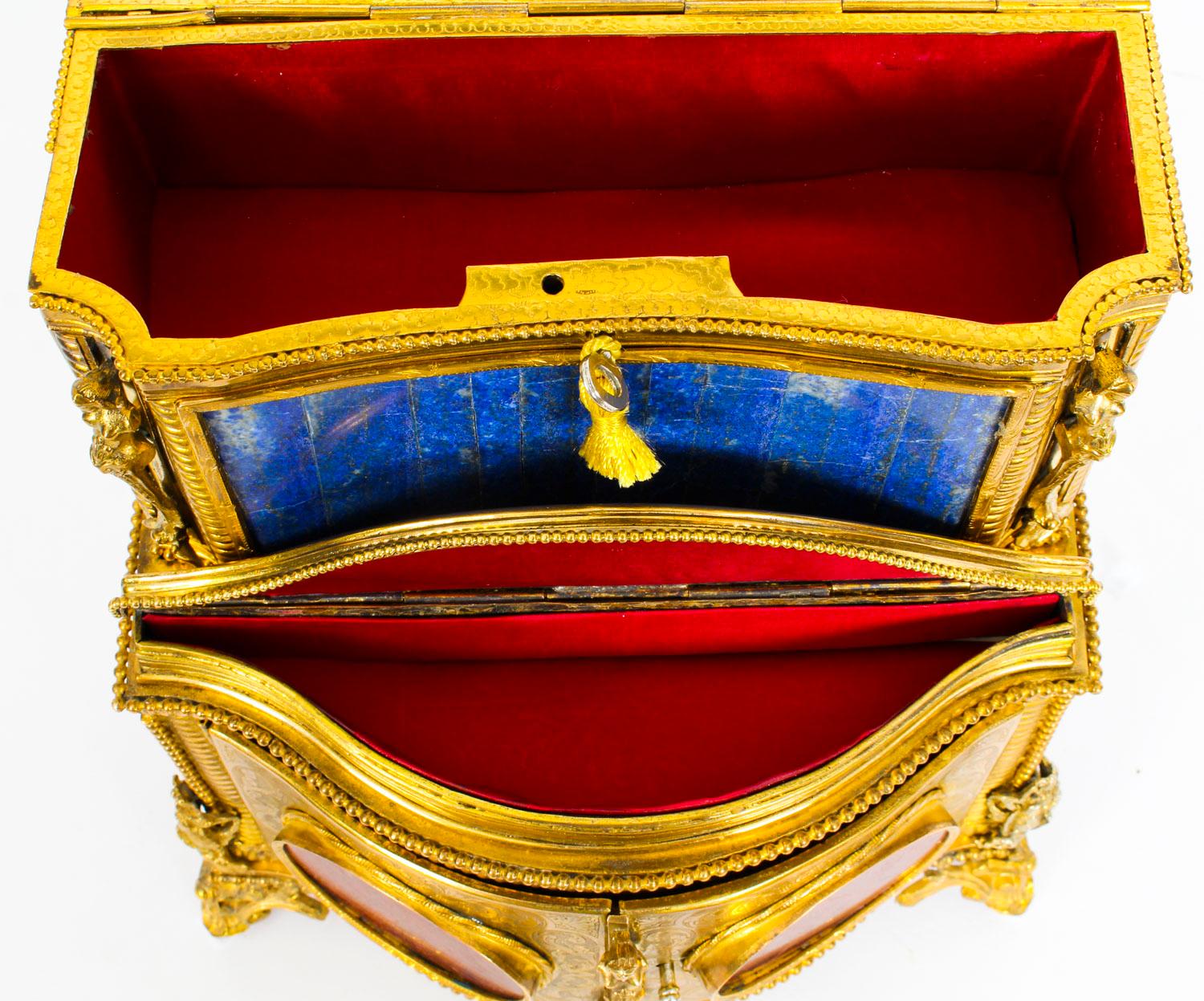 19th Century Specimen Precious Hard Stone and Ormolu Mounted Jewelry Cabinet 10