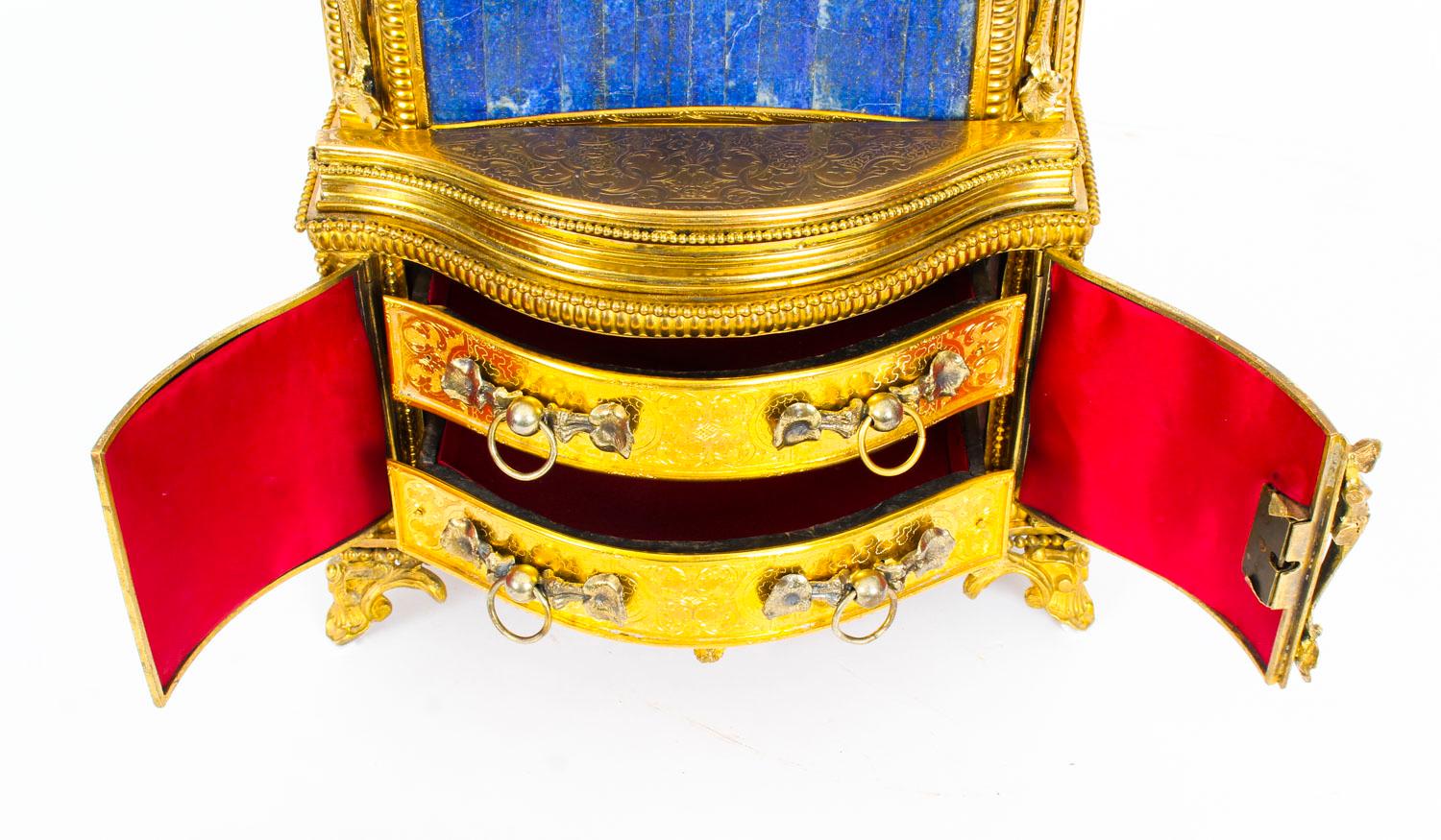 19th Century Specimen Precious Hard Stone and Ormolu Mounted Jewelry Cabinet 11