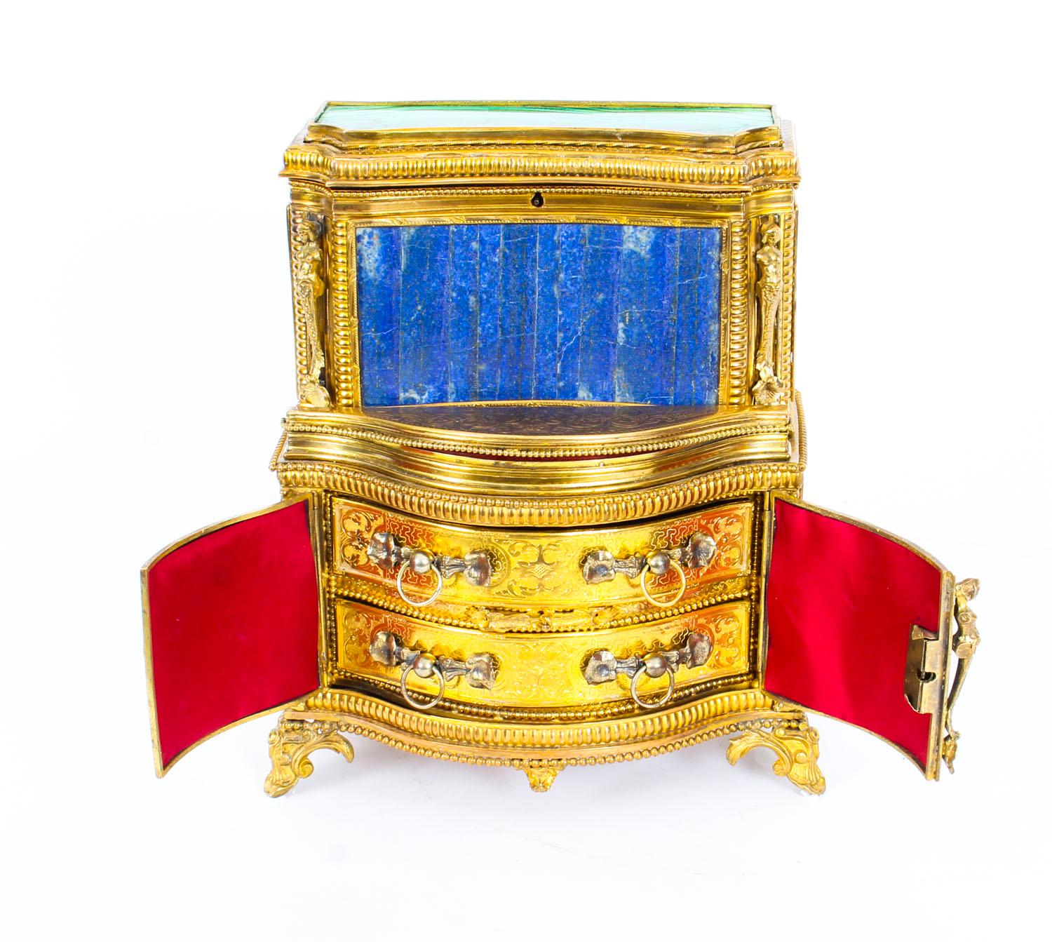 19th Century Specimen Precious Hard Stone and Ormolu Mounted Jewelry Cabinet 12