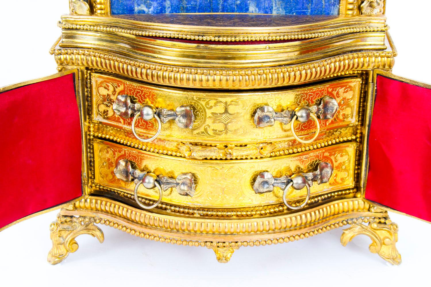 19th Century Specimen Precious Hard Stone and Ormolu Mounted Jewelry Cabinet 13