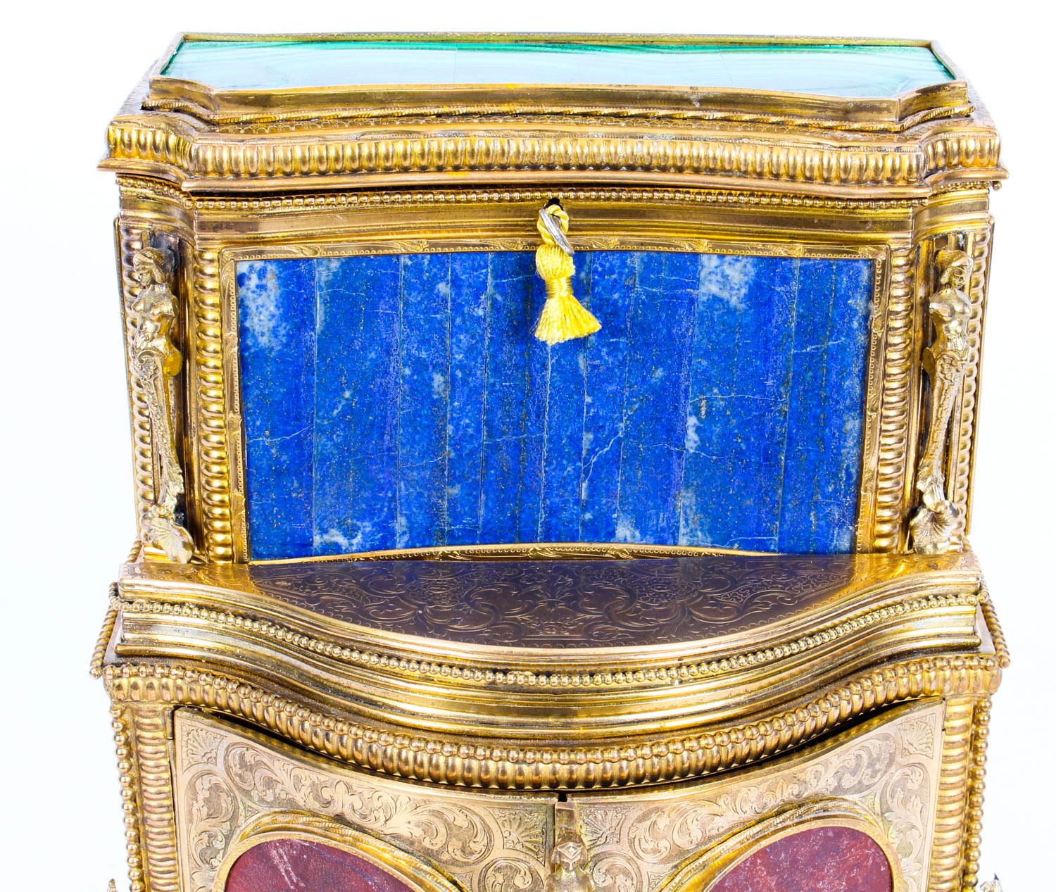 French 19th Century Specimen Precious Hard Stone and Ormolu Mounted Jewelry Cabinet