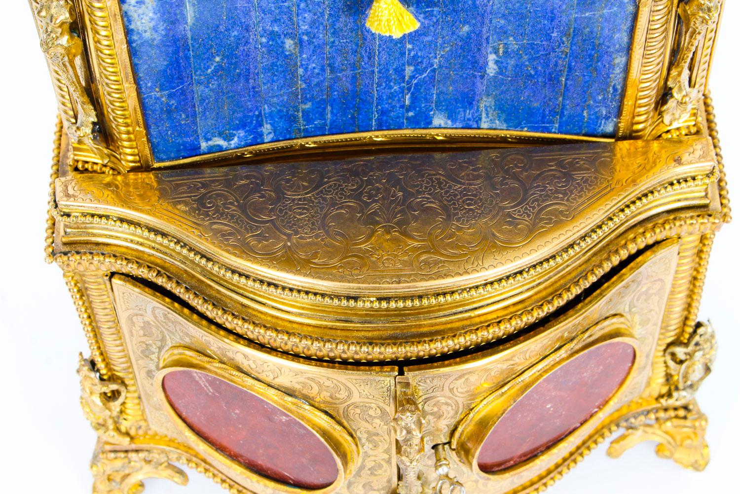 19th Century Specimen Precious Hard Stone and Ormolu Mounted Jewelry Cabinet 1