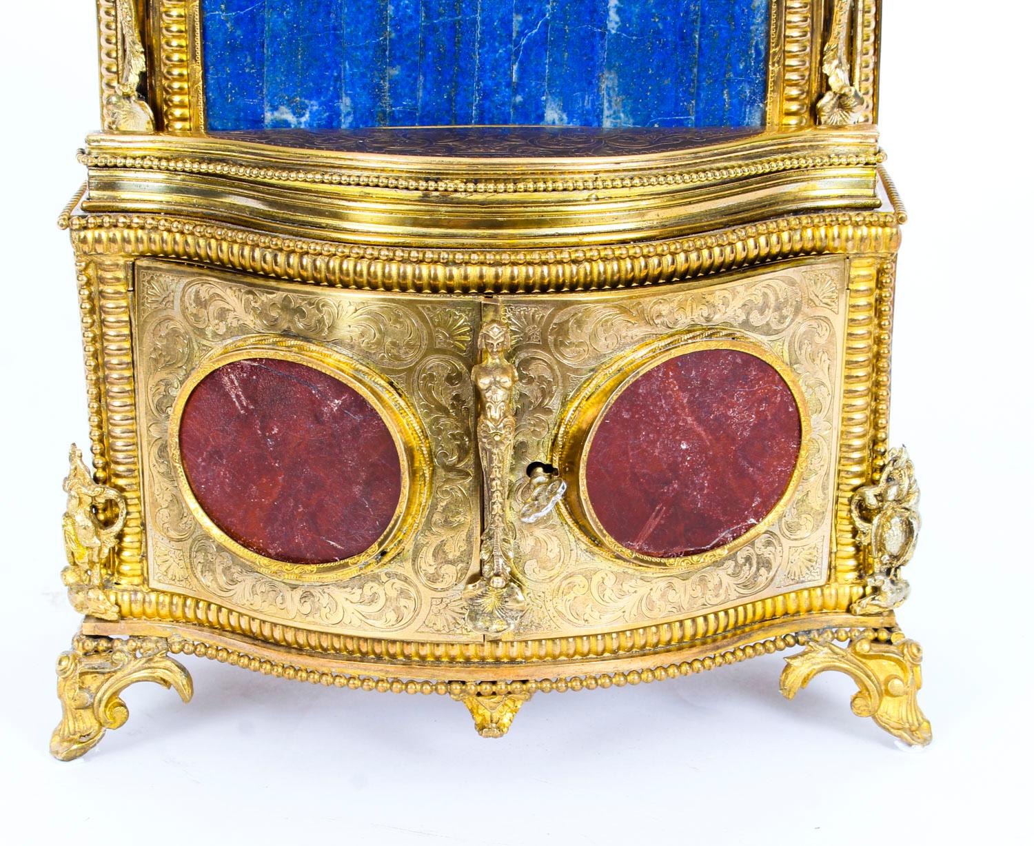 19th Century Specimen Precious Hard Stone and Ormolu Mounted Jewelry Cabinet 2