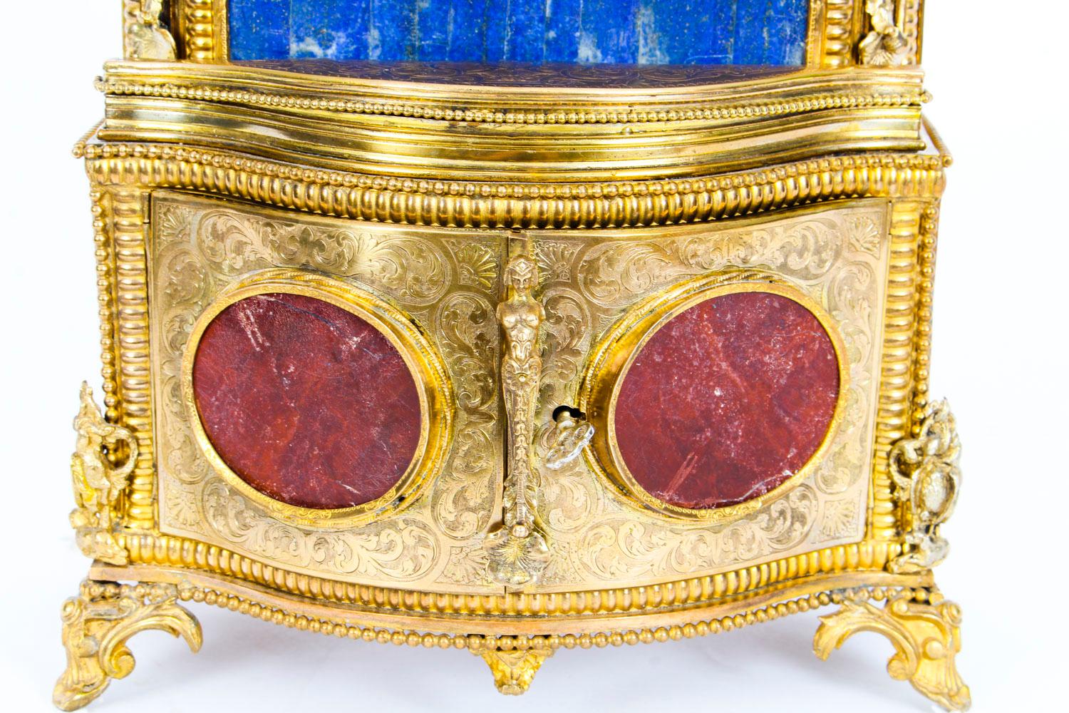19th Century Specimen Precious Hard Stone and Ormolu Mounted Jewelry Cabinet 3