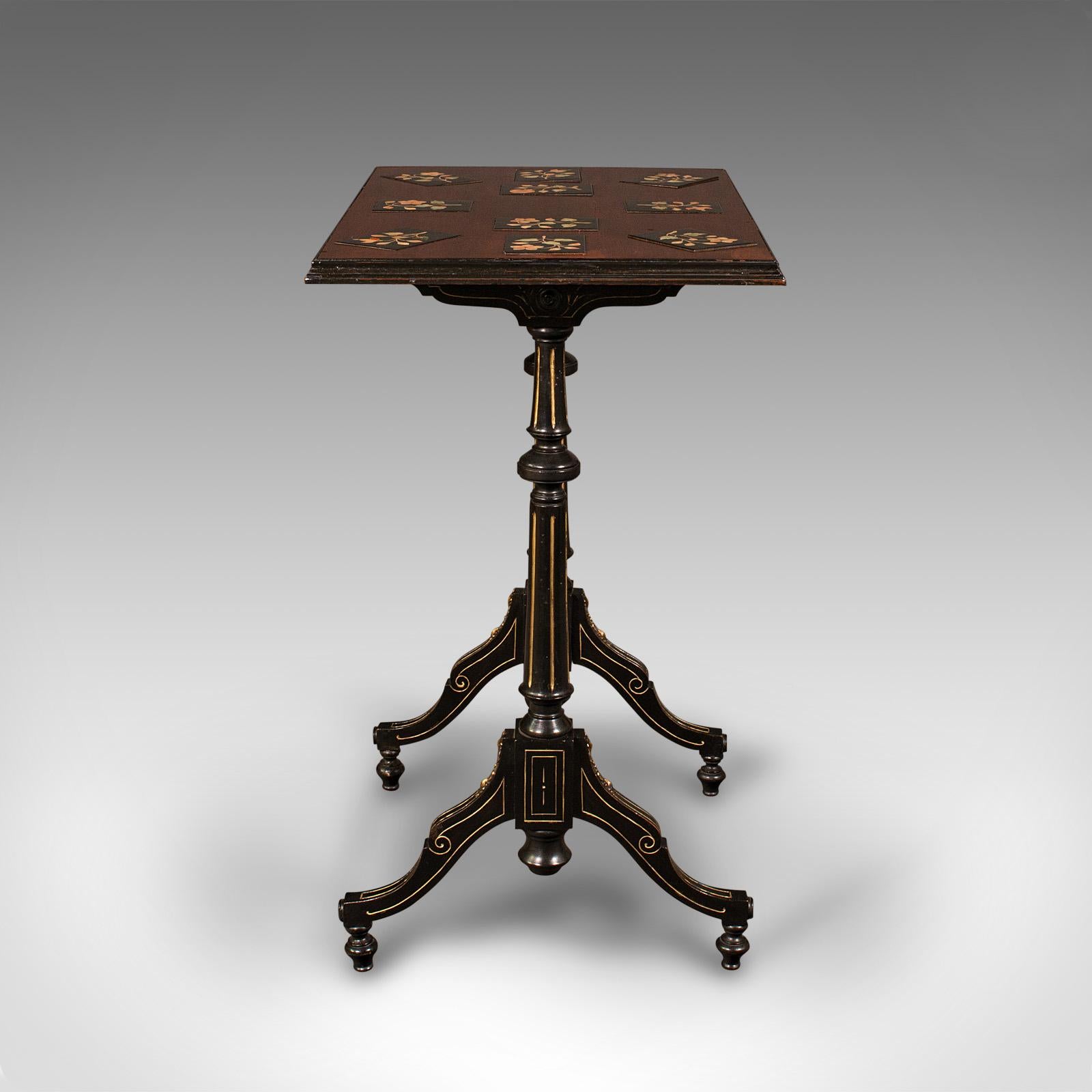British Antique Specimen Table, English, Inlaid, Occasional, Aesthetic Period, Victorian For Sale