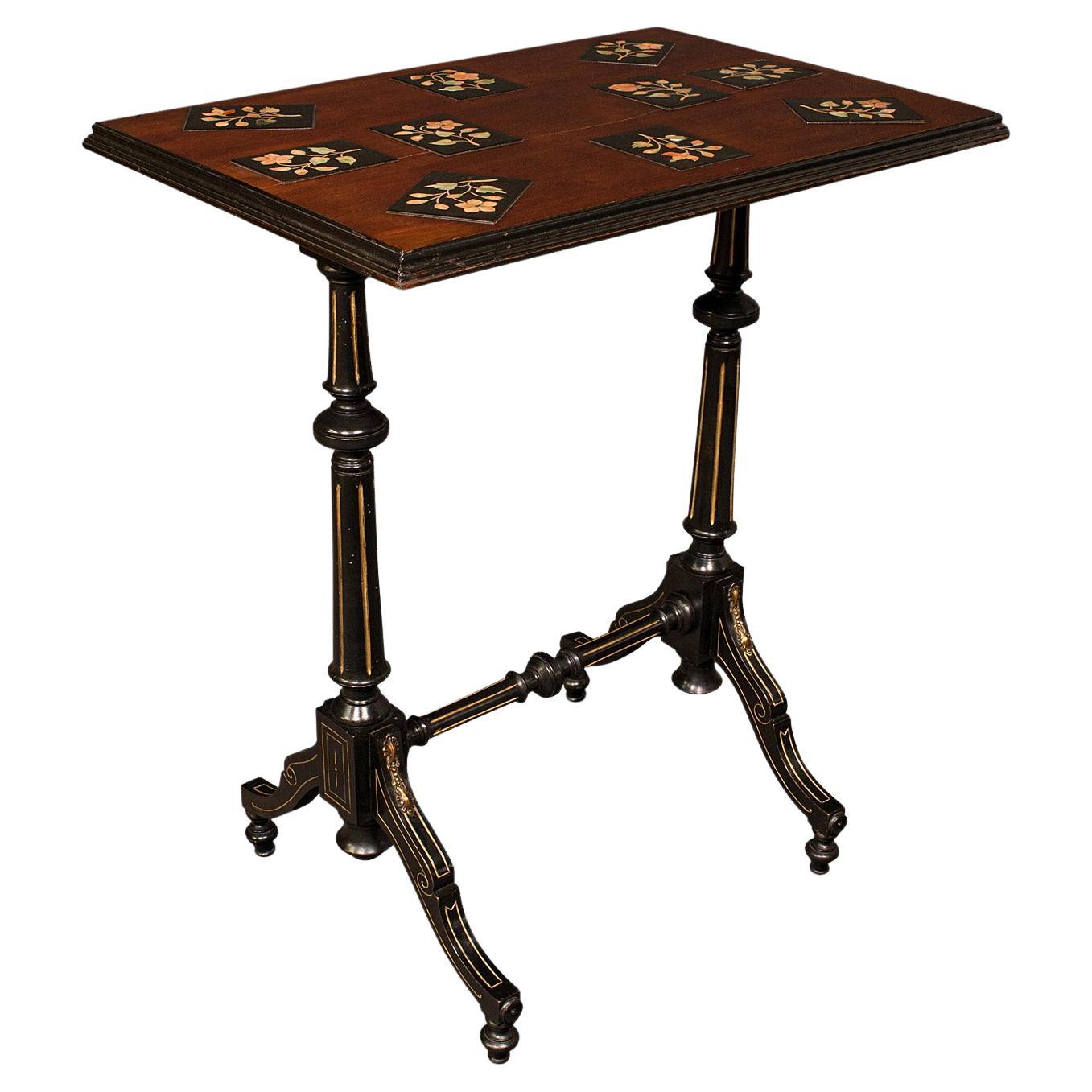 Table en spécimen d'antiquités, anglaise, incrustée, d'appoint, période esthétique, victorienne