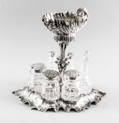 Antique Spectacular Silver Plated Shell Centrepiece Cruet Set, 19th Century