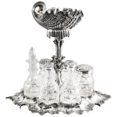 Antique Spectacular Silver Plated Shell Centrepiece Cruet Set, 19th Century