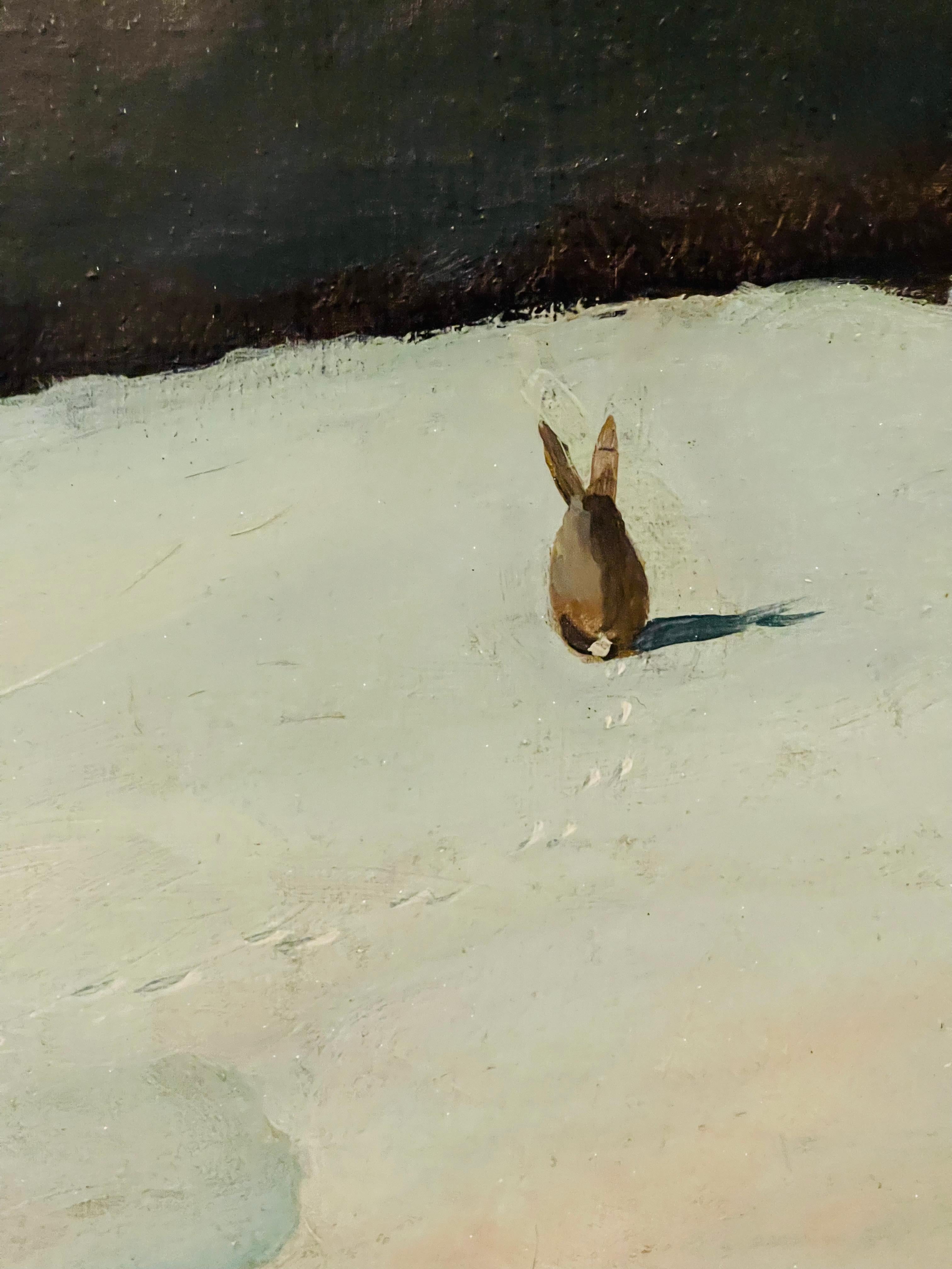 Antique Spectacular Winter Scape  with Hare Painting Russian In Good Condition For Sale In Boca Raton, FL