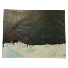 Antique Spectacular Winter Scape  with Hare Painting Russian
