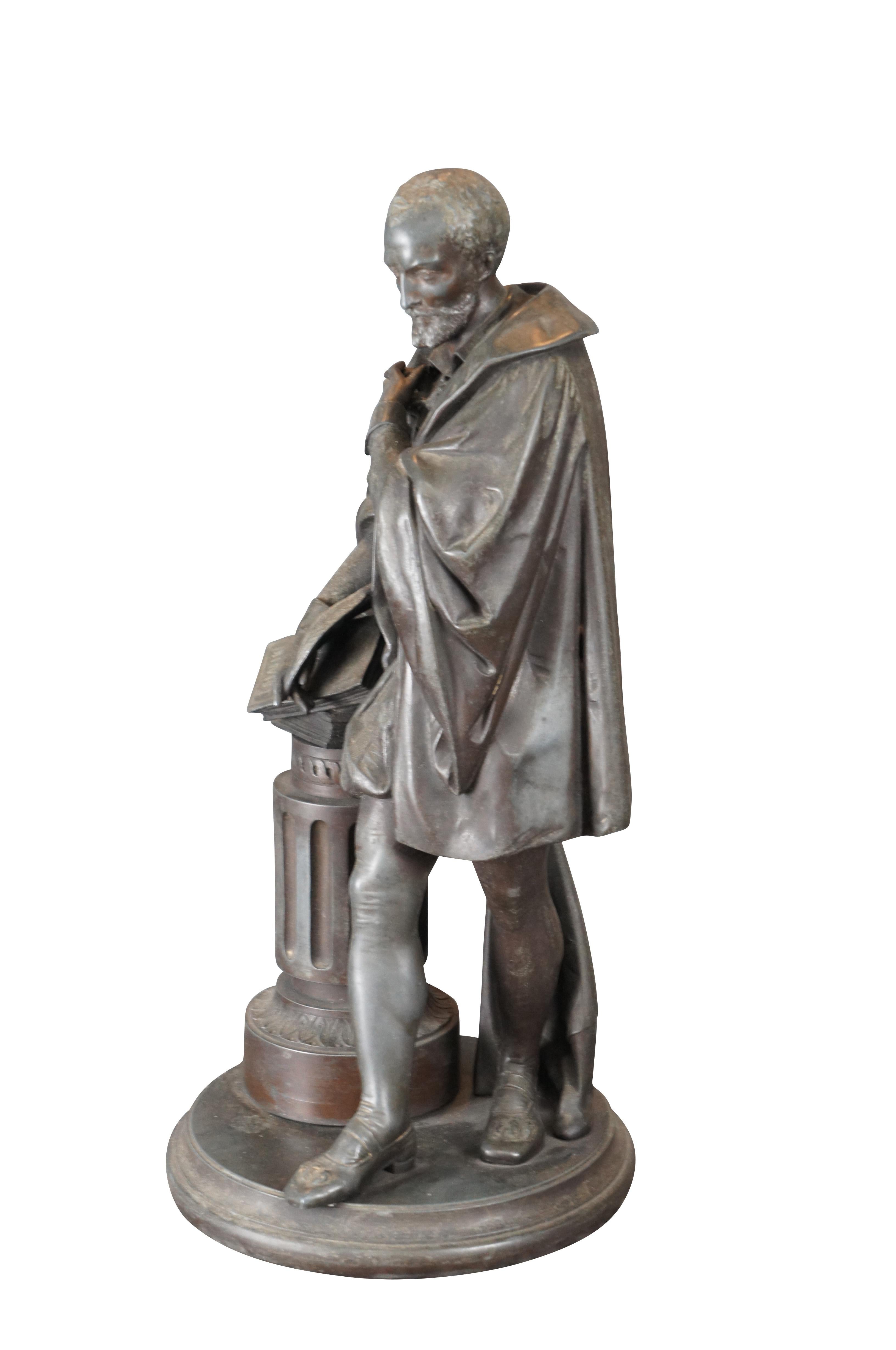 Antique Spelter William Shakespeare Standing Sculpture Statue Philosopher 19