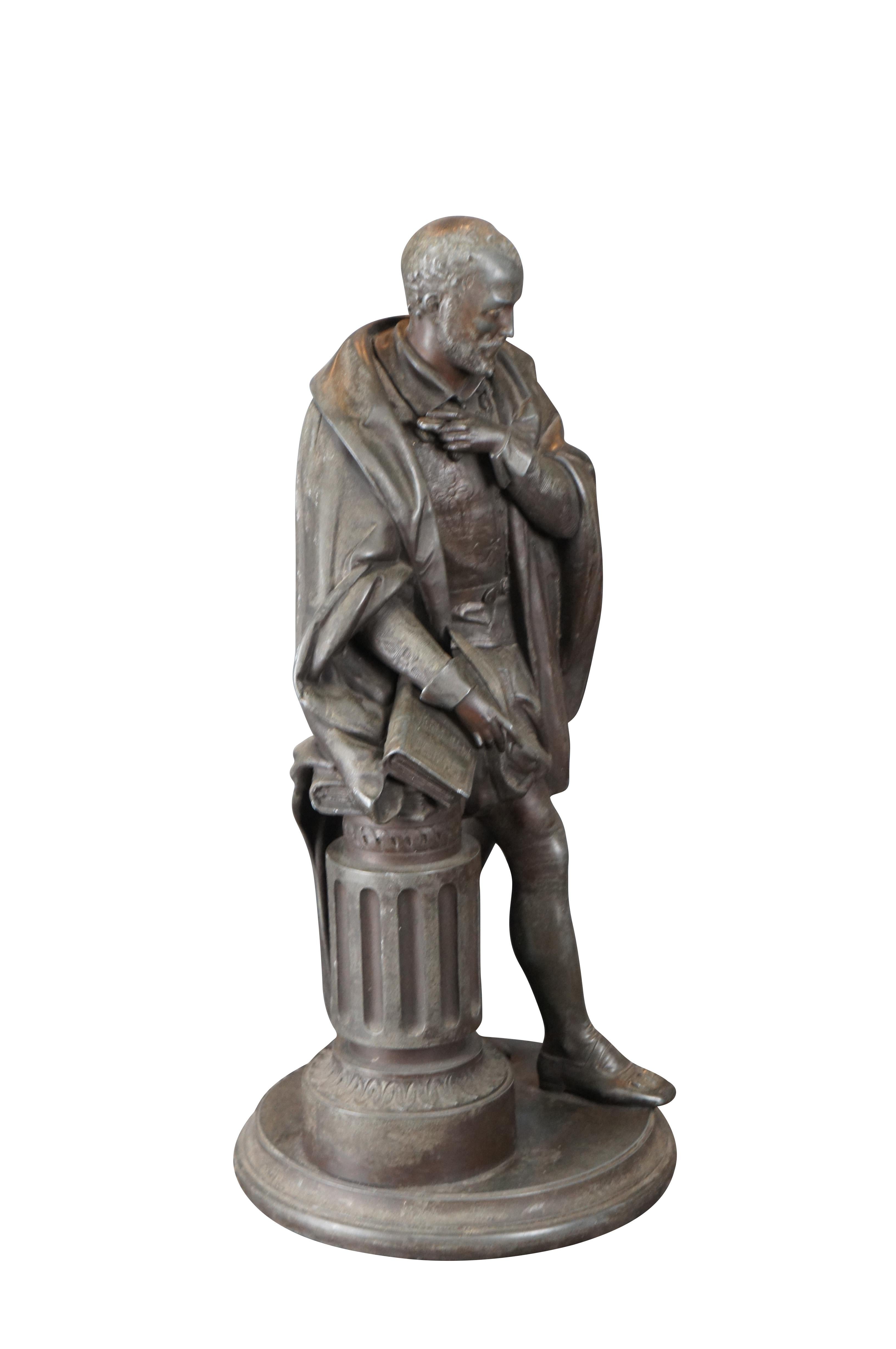 20th Century Antique Spelter William Shakespeare Standing Sculpture Statue Philosopher 19