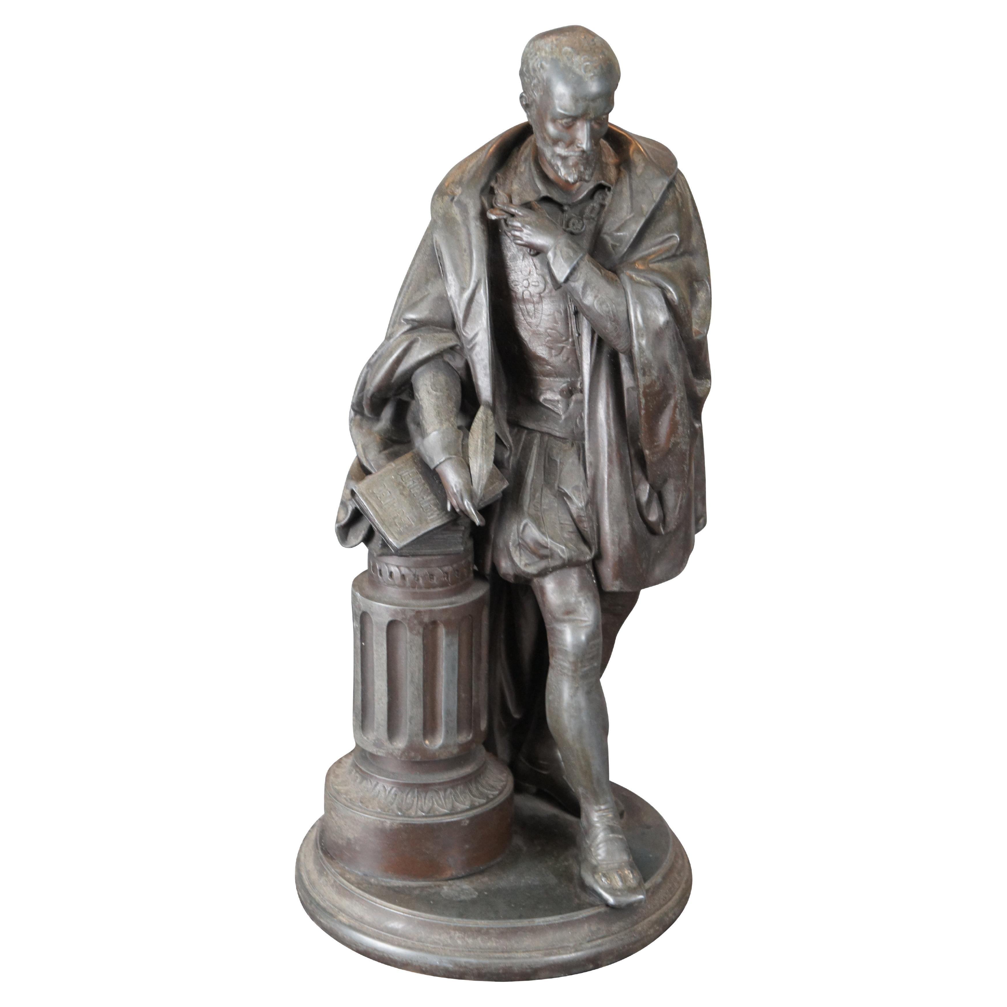 Antique Spelter William Shakespeare Standing Sculpture Statue Philosopher 19" For Sale
