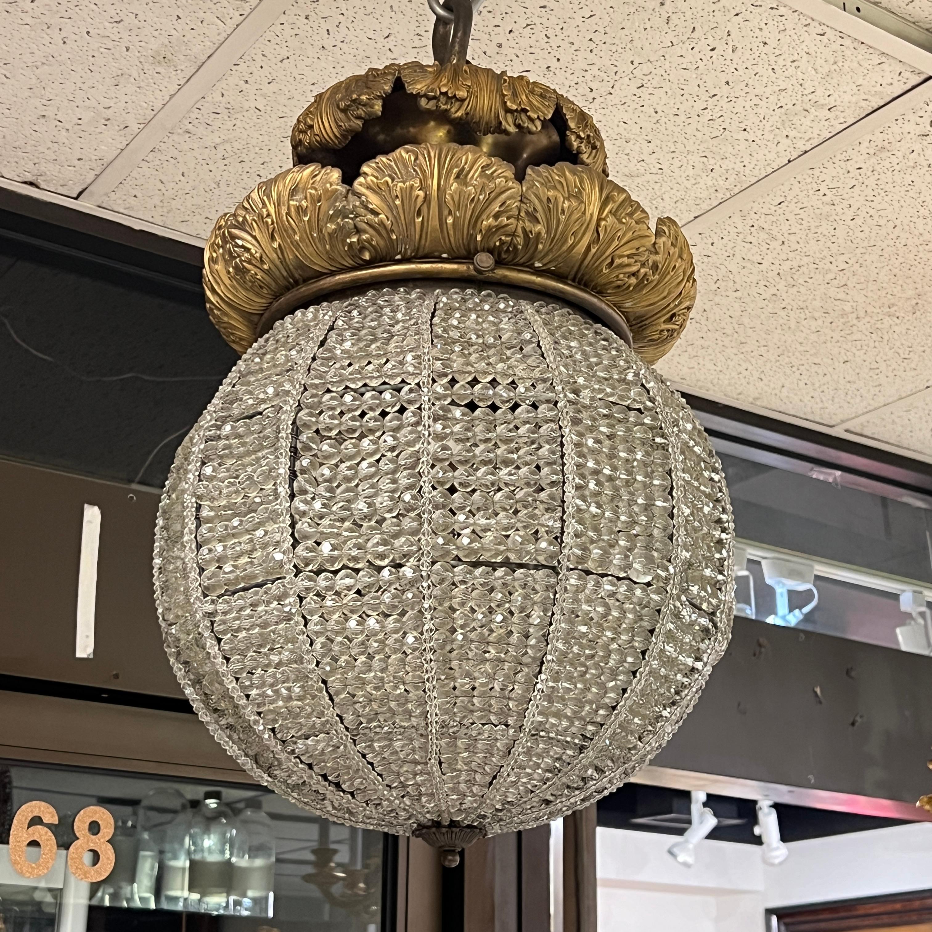 American Antique Spherical Beaded Crystal and Gilt Bronze Chandelier For Sale