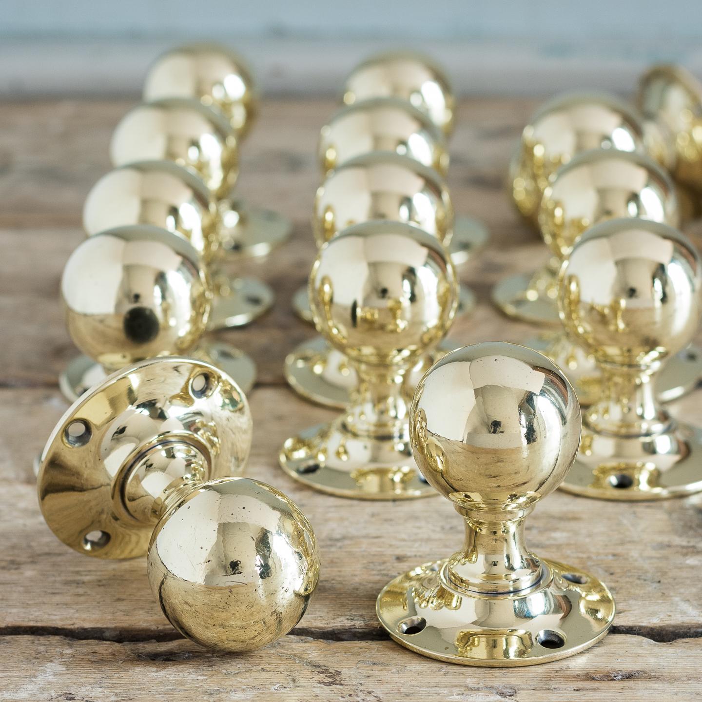 British Antique Spherical Brass Door Knobs