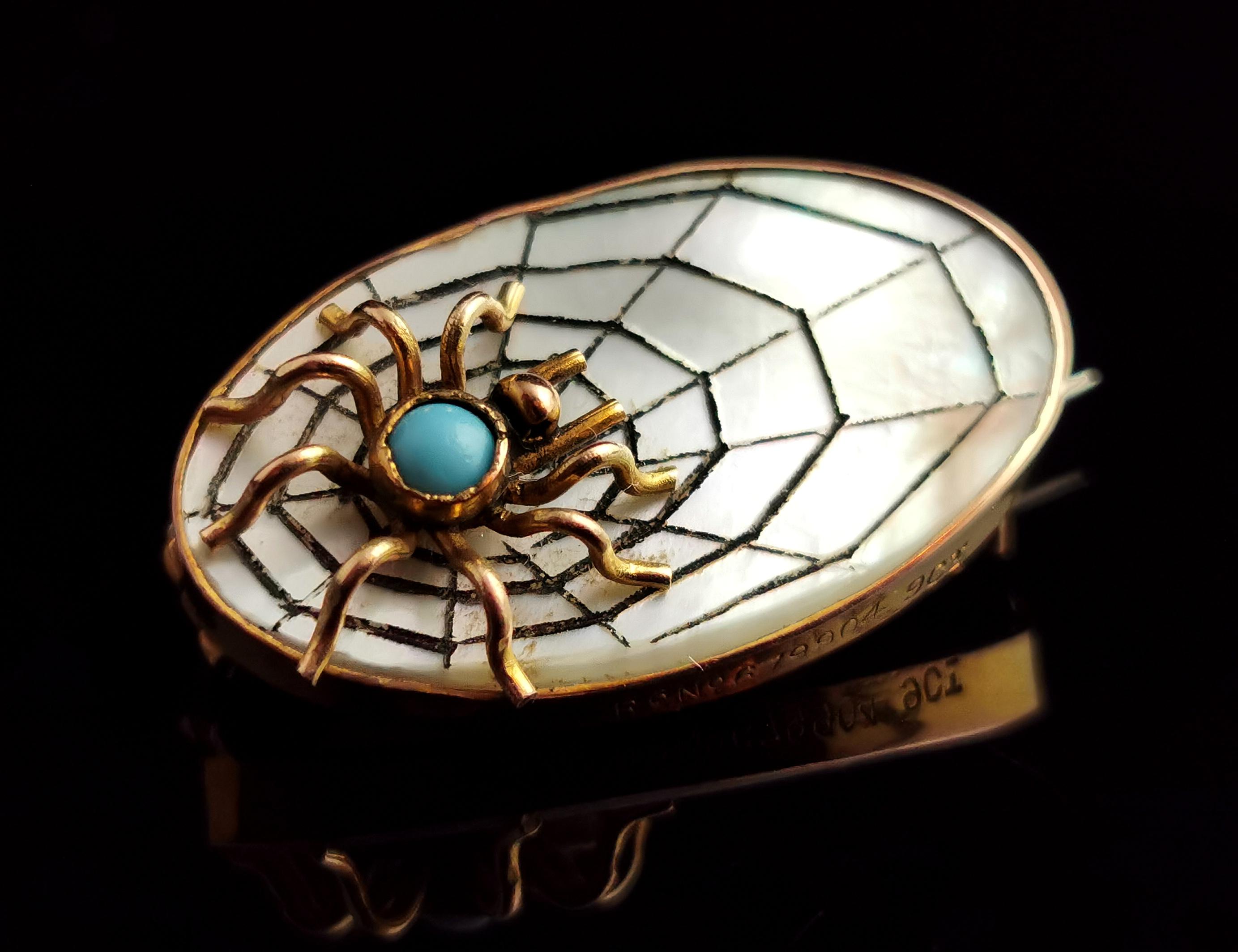 A gorgeous and rare antique brooch.

Art Deco design at its very finest this brooch lends some of its style from the Victorian obsession of insect related jewels with the Art Deco craze of spider webs and cobweb themes.

It has a 9kt gold bezel