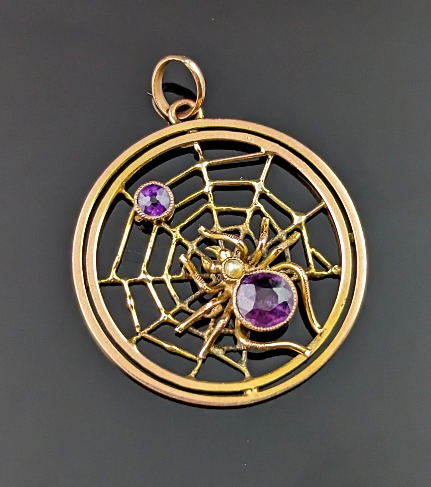Spider lover or not you are bound to fall in love with this wonderful antique spider and spider web pendant.

The spider and spider web motifs are much harder to find in pendant form with most adorning brooches, the Victorian's began somewhat of an