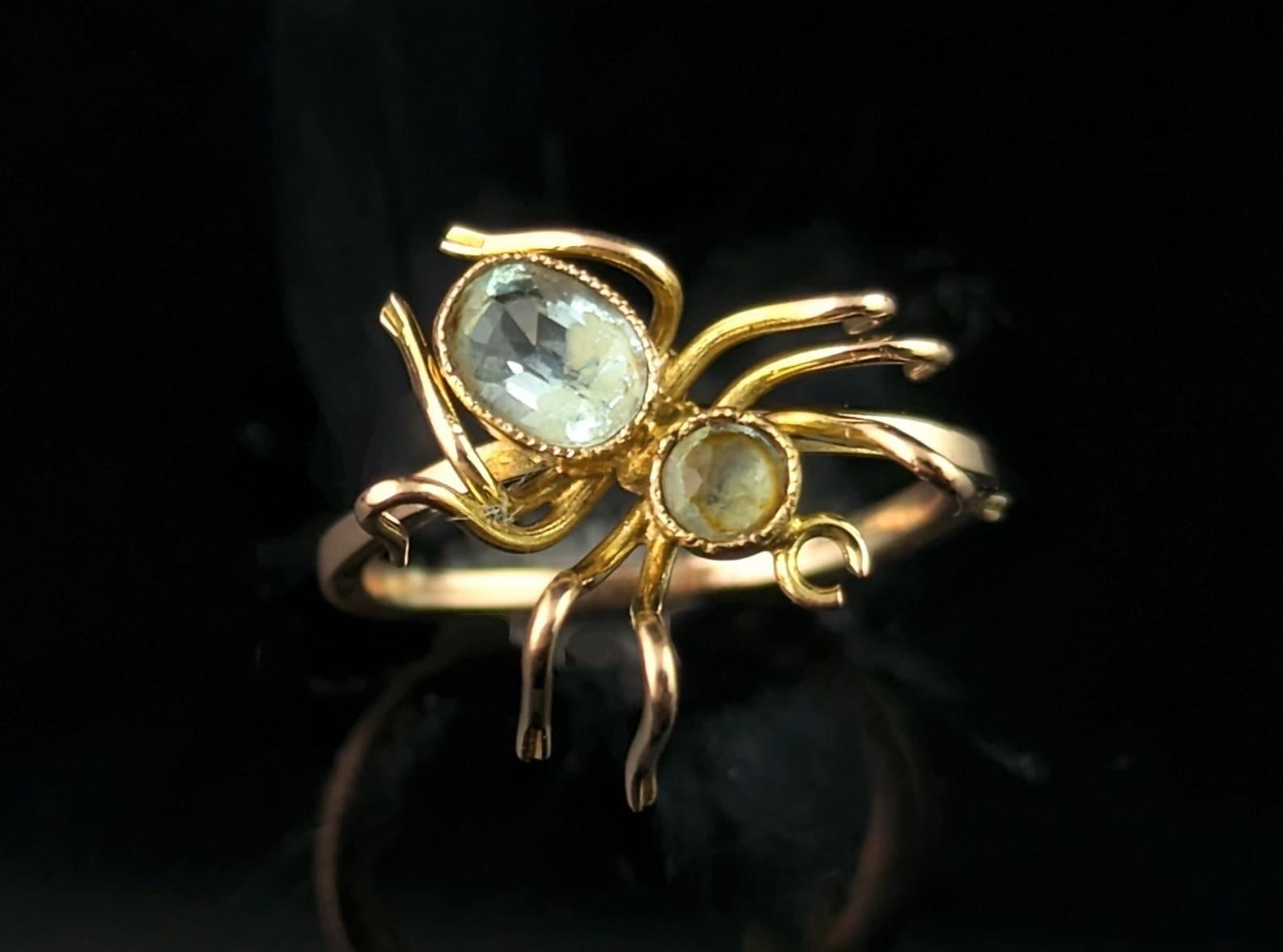 This antique spider conversion ring is simply enchanting.

Such a beautiful and unique piece, this is bound to receive plenty of attention!

Crafted in 9ct gold it has been converted from a bar brooch into a ring, the band is made up from the bar of