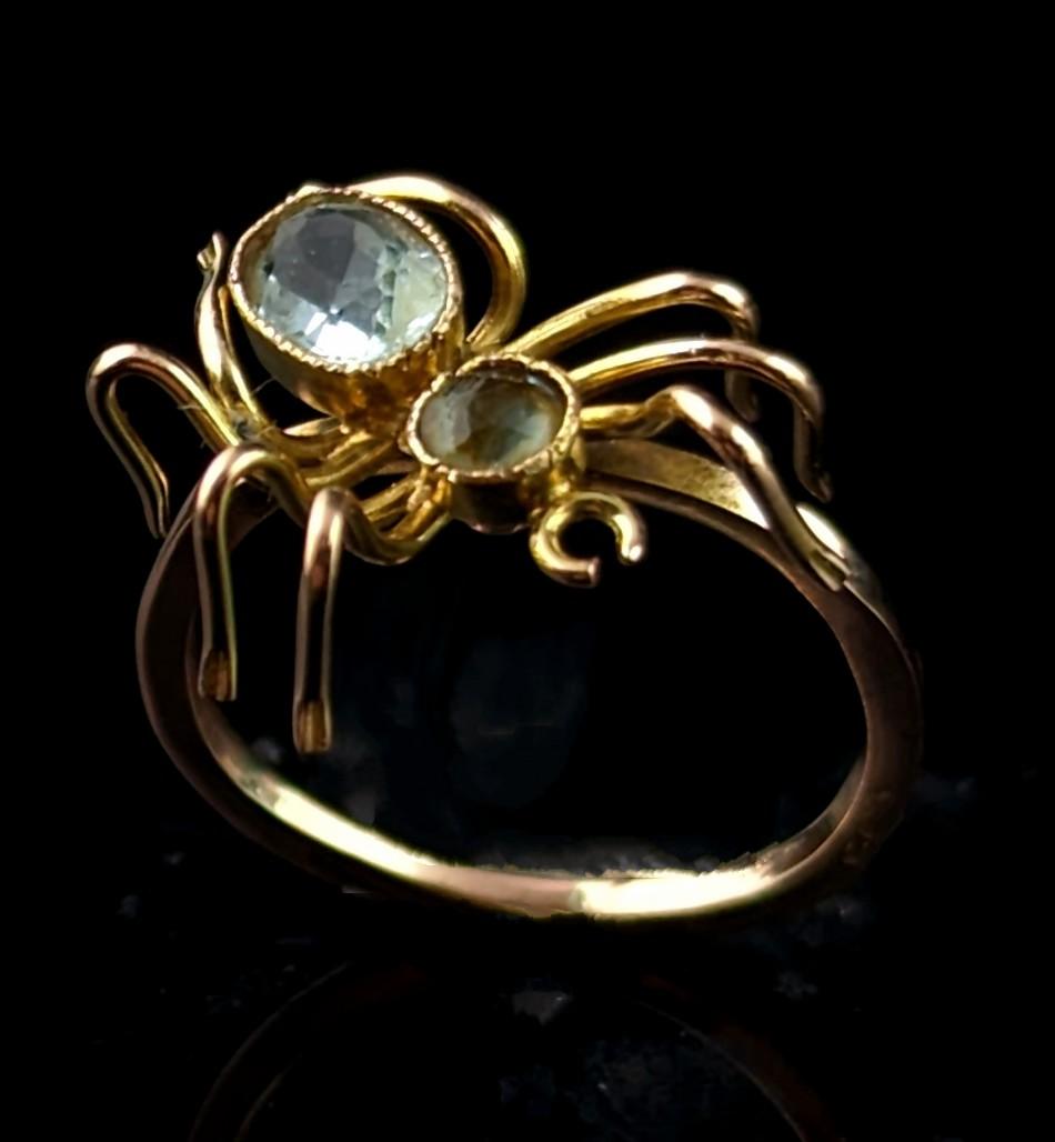 Edwardian Antique Spider conversion ring, 9k gold, Spinel and paste  For Sale