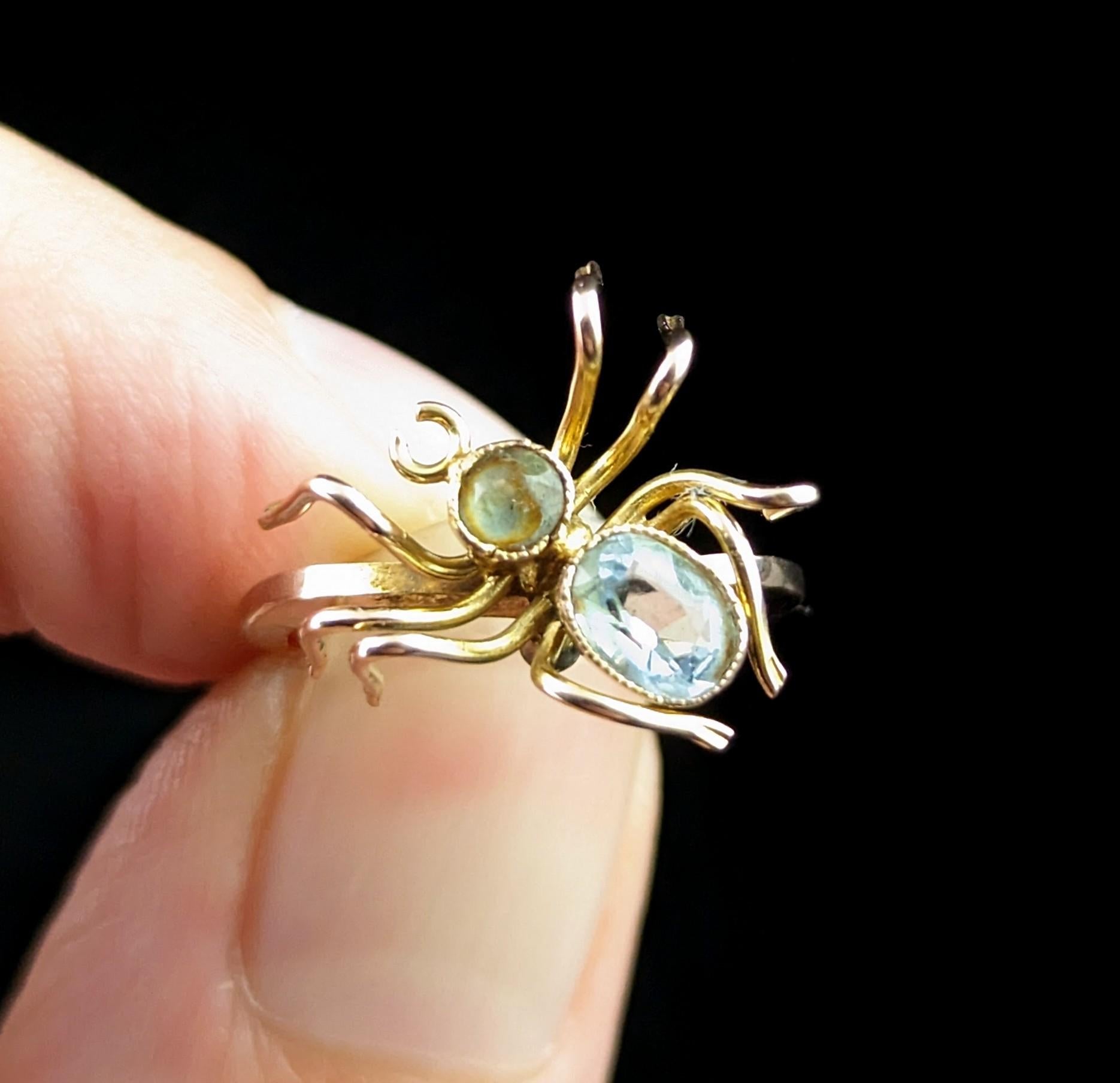 Round Cut Antique Spider conversion ring, 9k gold, Spinel and paste  For Sale