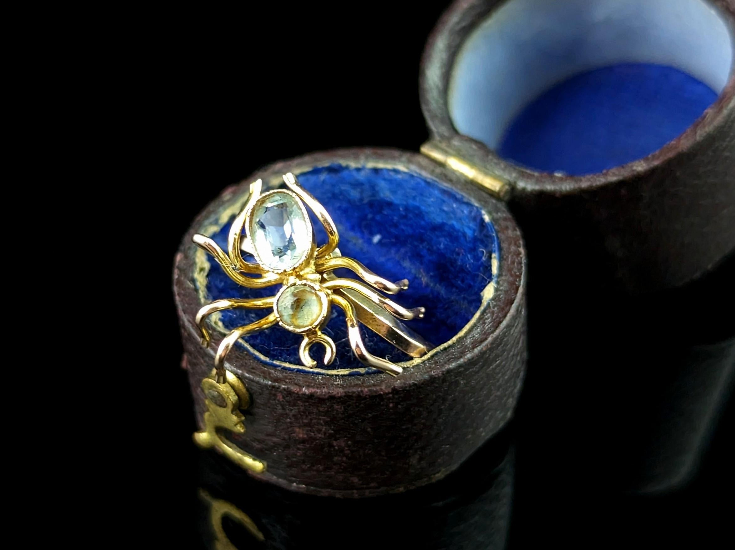 Women's or Men's Antique Spider conversion ring, 9k gold, Spinel and paste  For Sale