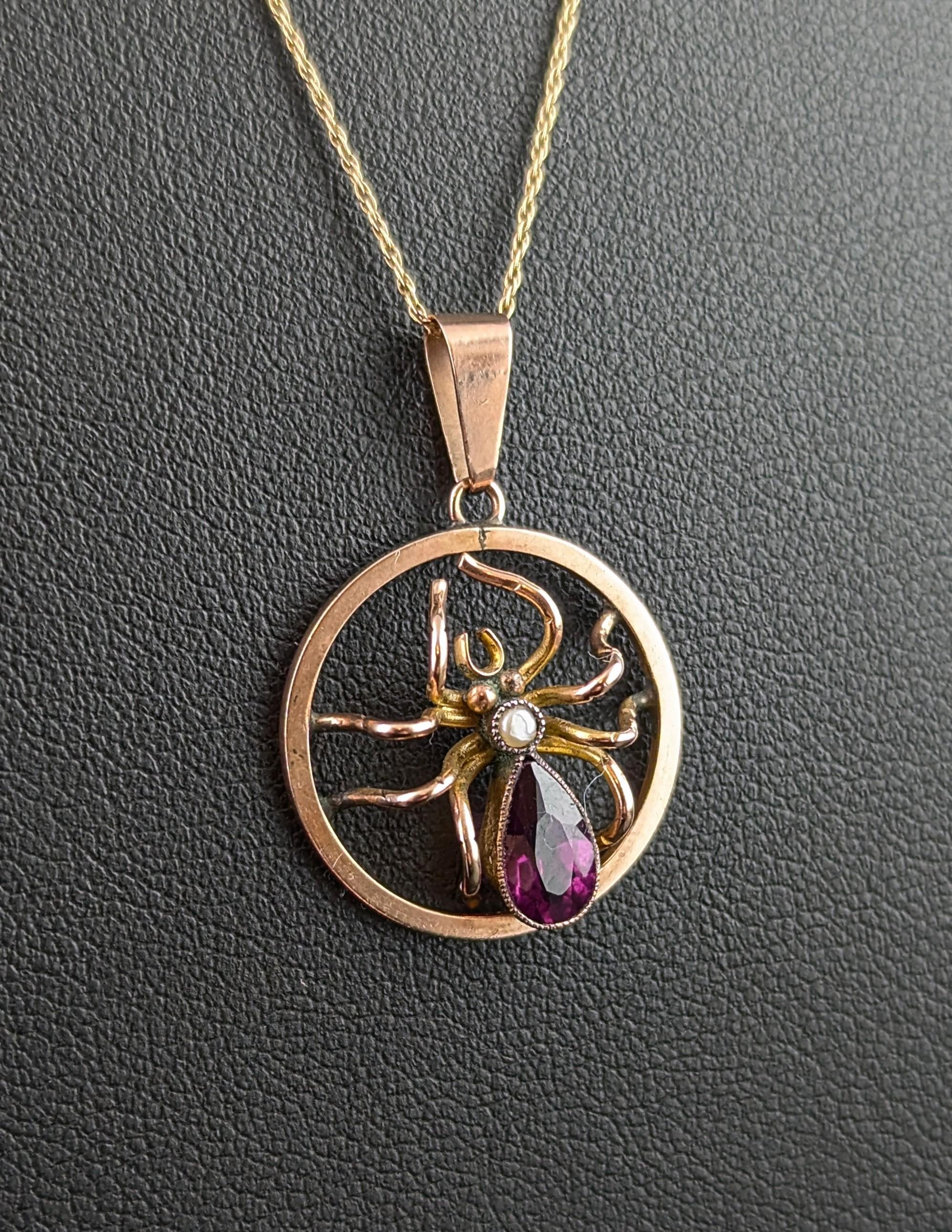 Spider lover or not you are bound to fall in love with this wonderful antique spider and spider web pendant.

The spider and spider web motifs are much harder to find in pendant form with most adorning brooches, the Victorian's began somewhat of an