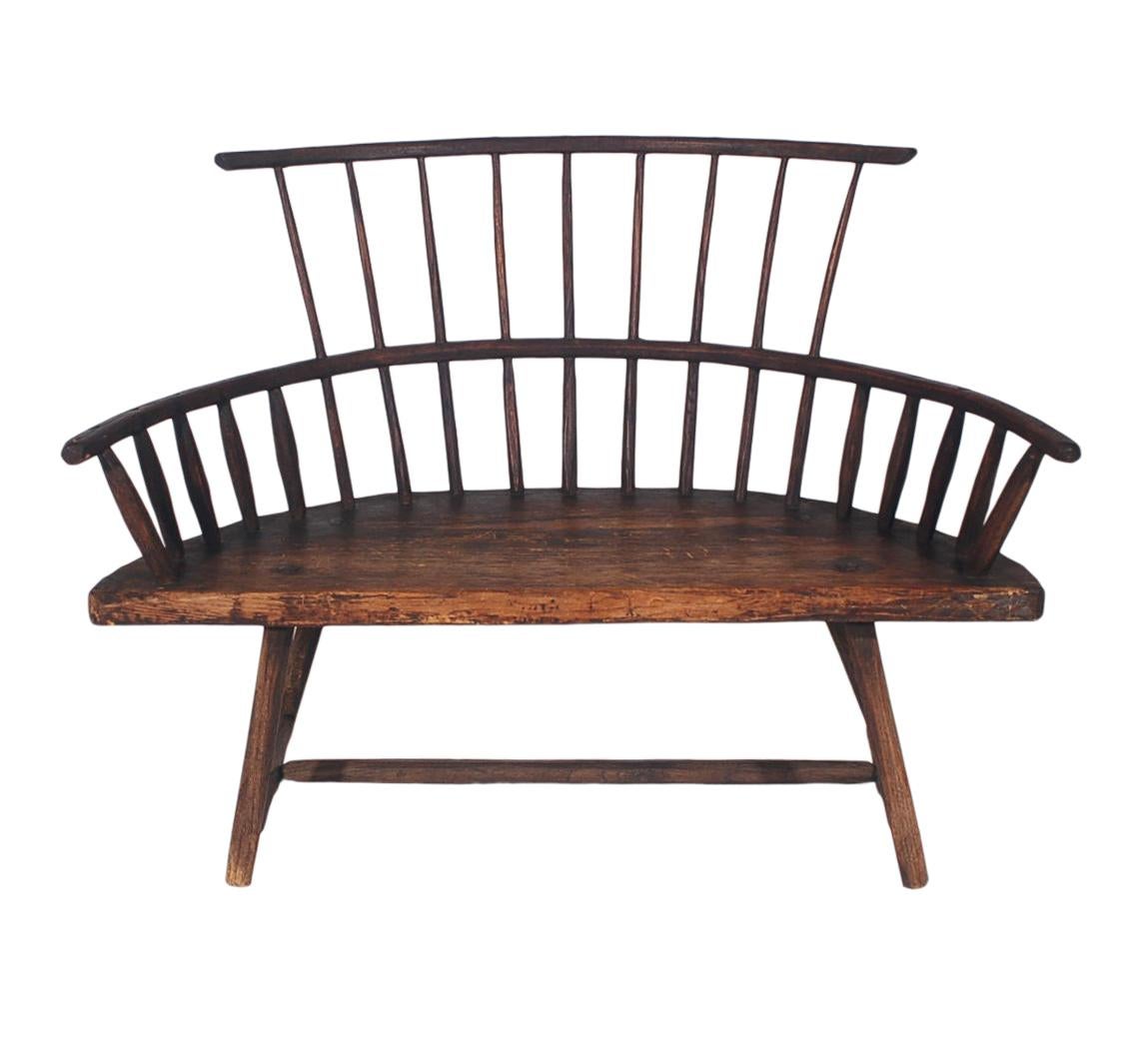 American Craftsman Antique Spindle Back Windsor Bench in Pine with a Modern Form
