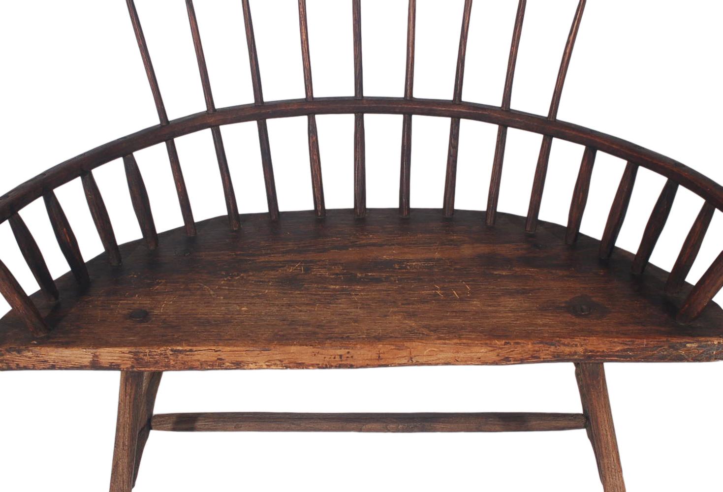 Antique Spindle Back Windsor Bench in Pine with a Modern Form In Good Condition In Philadelphia, PA