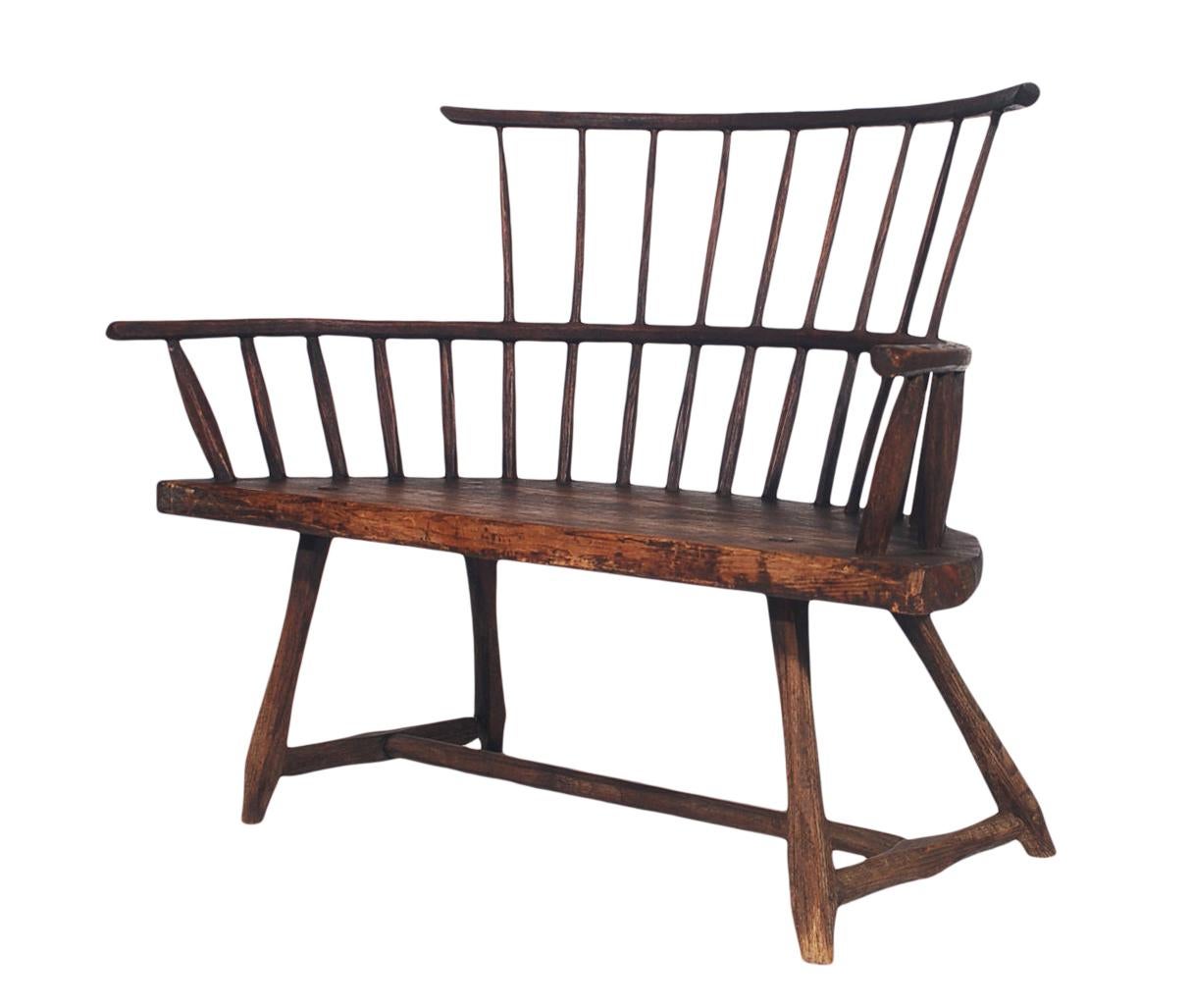20th Century Antique Spindle Back Windsor Bench in Pine with a Modern Form