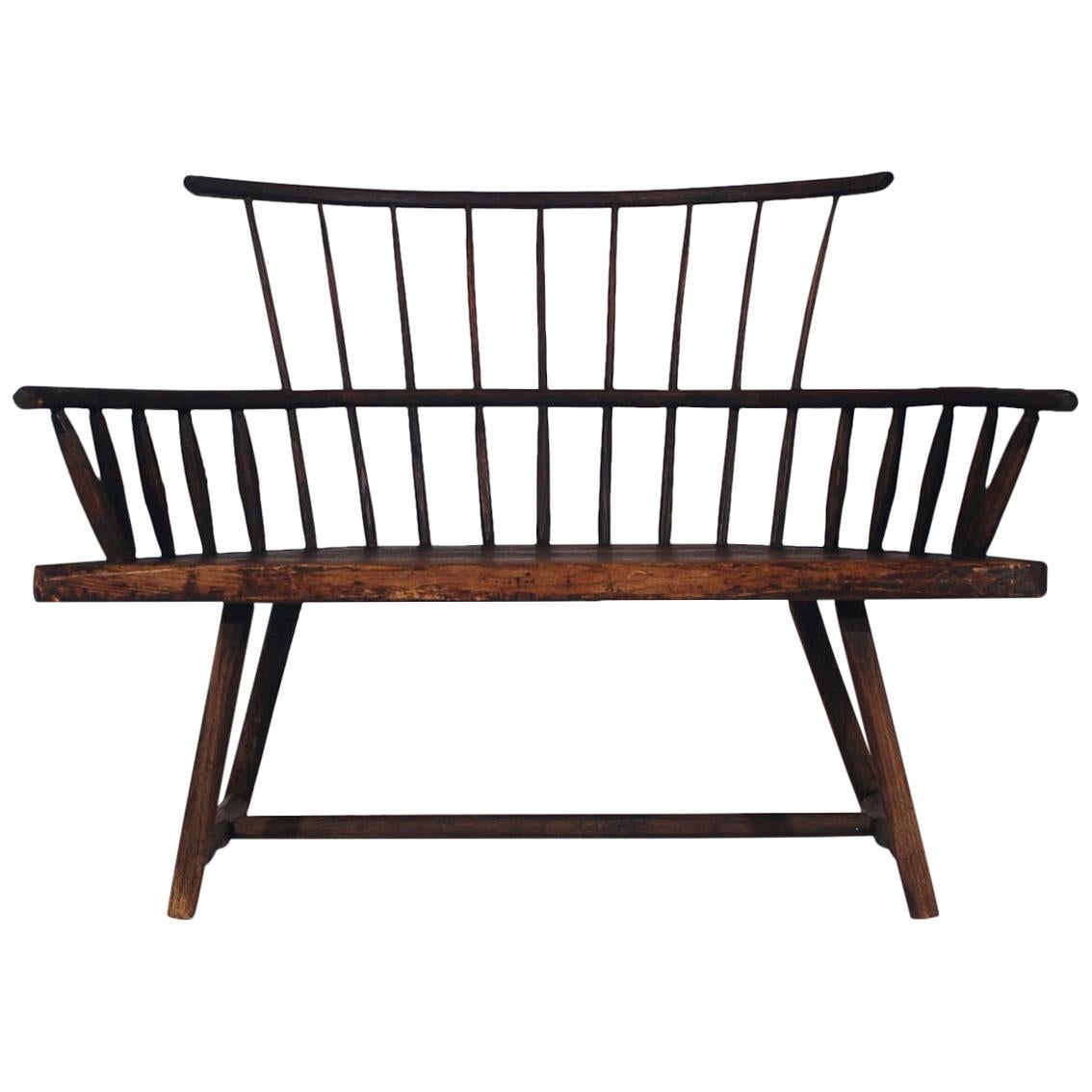 Antique Spindle Back Windsor Bench in Pine with a Modern Form