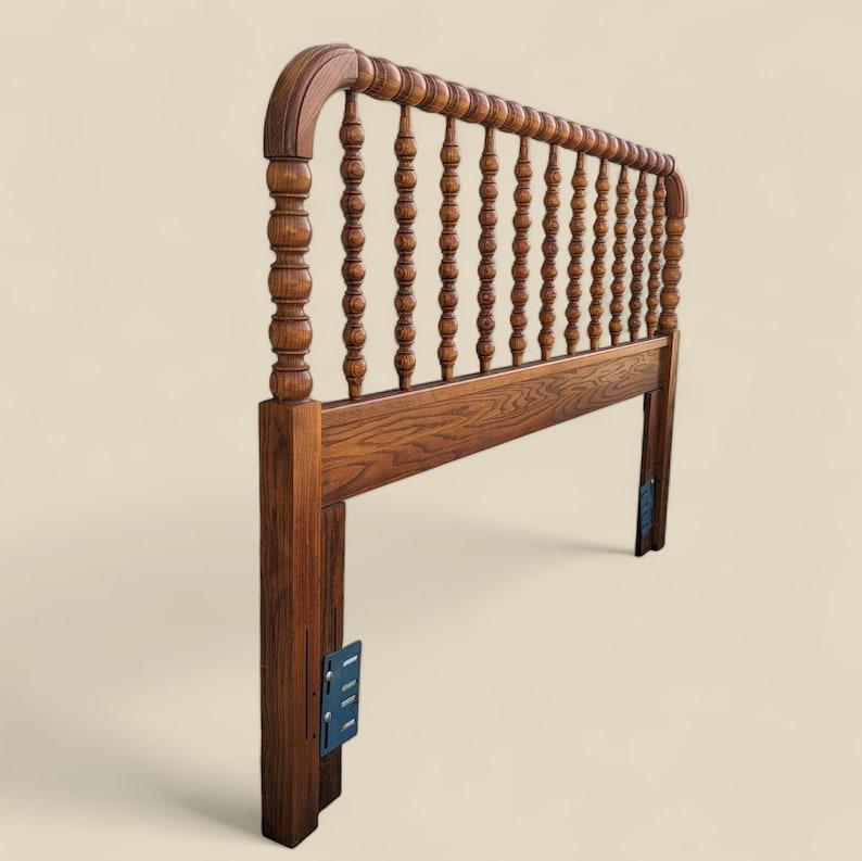 Mid-Century Modern Antique Spindle Headboard Queen Size 19th Century Solid Oak Victorian Style For Sale
