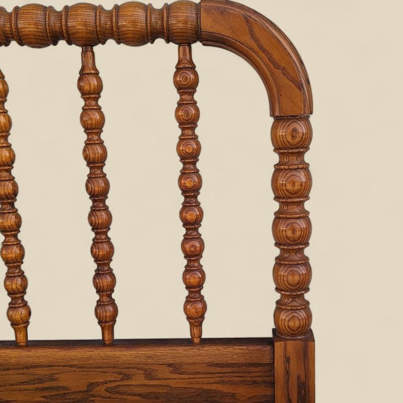 Wood Antique Spindle Headboard Queen Size 19th Century Solid Oak Victorian Style For Sale