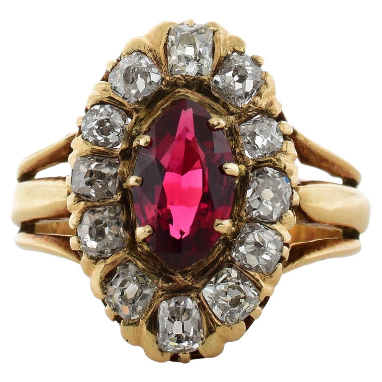 Antique Spinel Diamond Gold Ring For Sale at 1stDibs