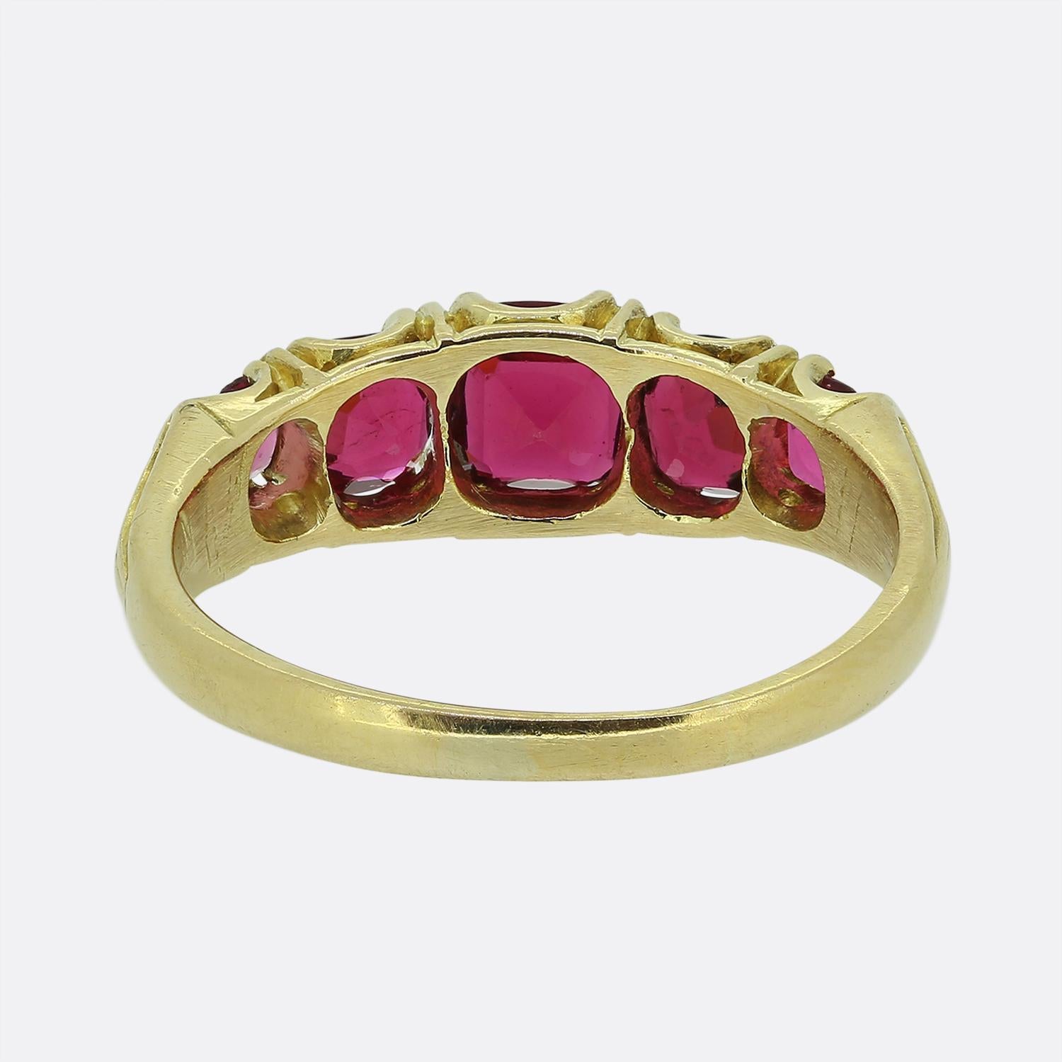 Women's or Men's Antique Spinel Five Stone Ring For Sale